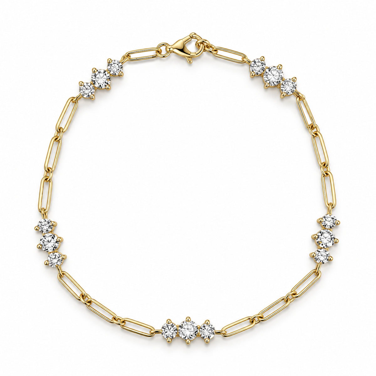 14k Lab Grown Gemstone Prong Set 5 Station Bracelet