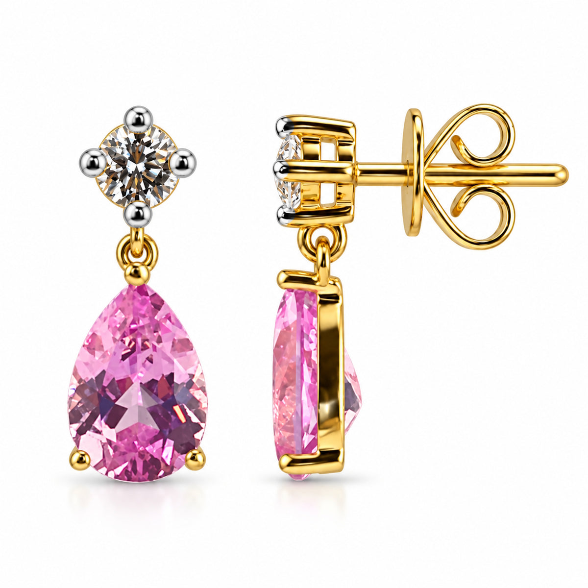 14k Lab Grown Gemstone and Diamond Prong Set Stud Earring