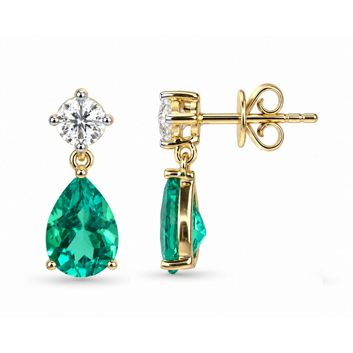 14k Lab Grown Gemstone Pear Shape and Lab Grown Diamond Stud Earring