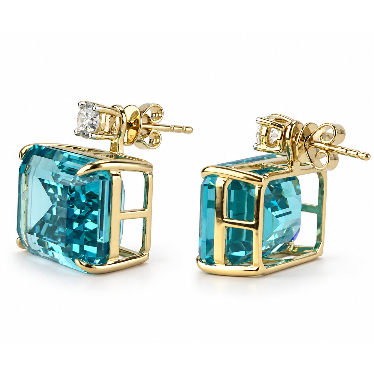 14k Lab Grown Paraiba or Swiss Blue Topaz with Lab Grown Diamond Jacket Earring