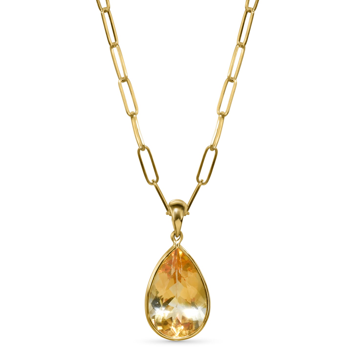 14k Citrine Pear Shape Pendant Necklace