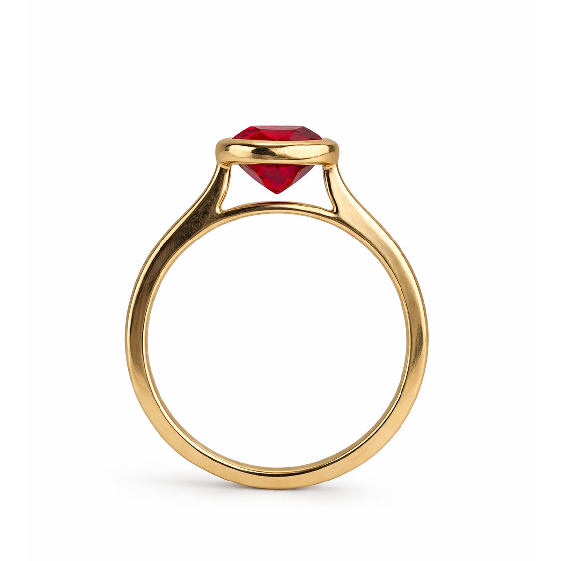 14k Lab Grown Ruby Round Bezel Ring