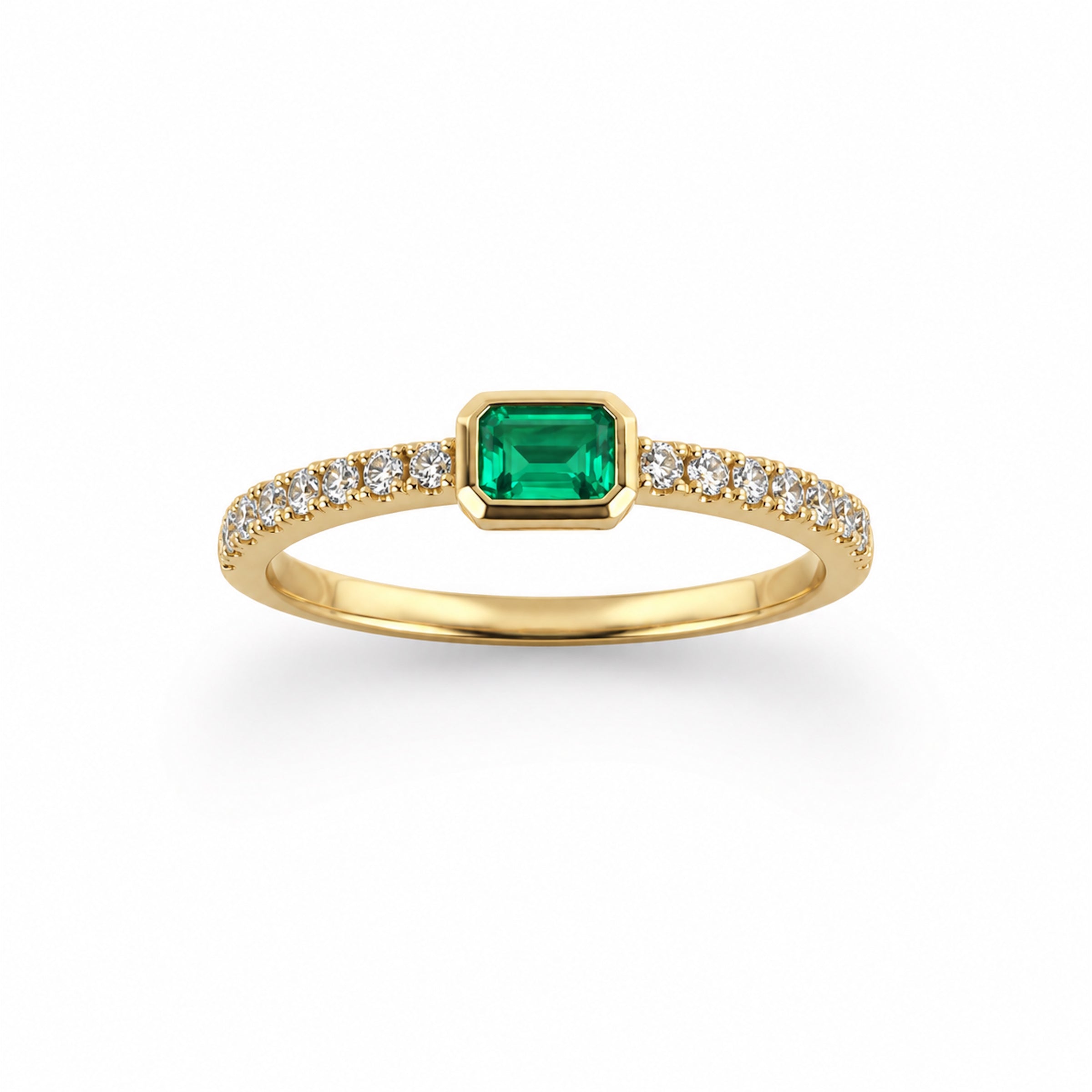 14k Rectangle Bezel LG Diamonds & LG Emerald Ring