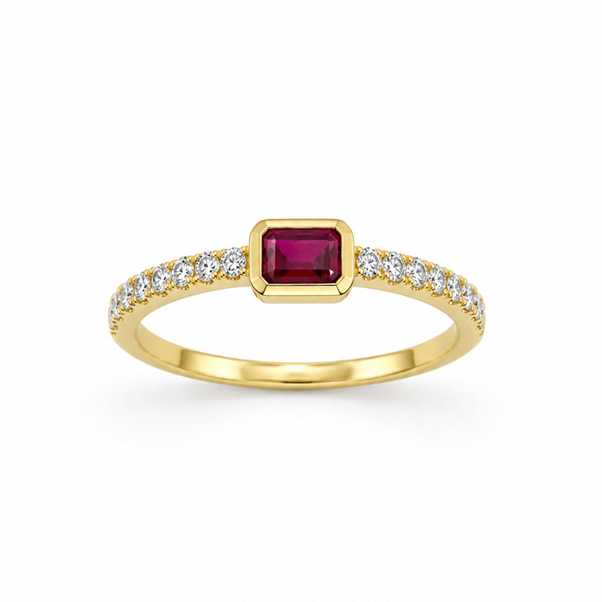 14k Rectangle Bezel LG Diamonds & LG Ruby Ring