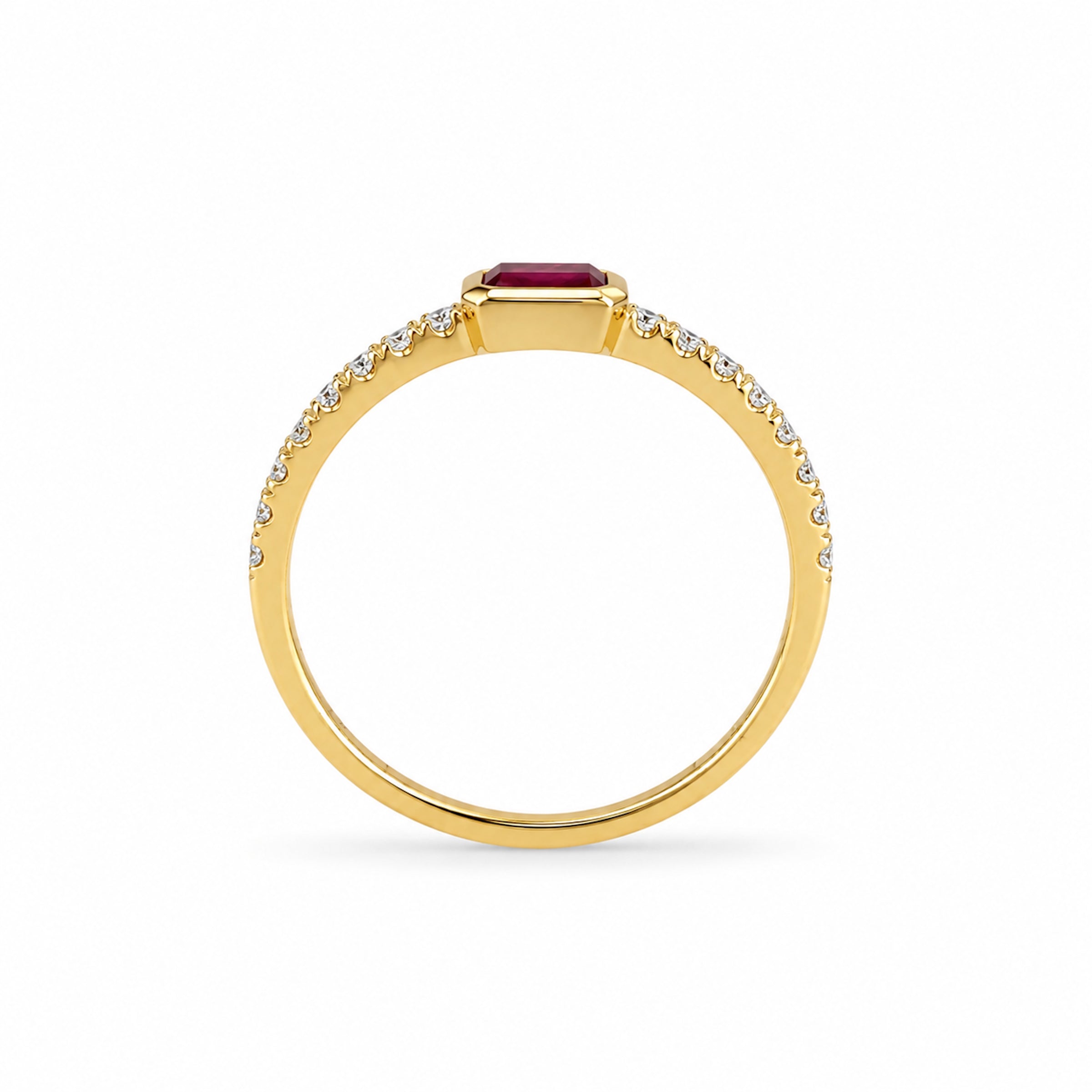 14k Rectangle Bezel LG Diamonds & LG Ruby Ring