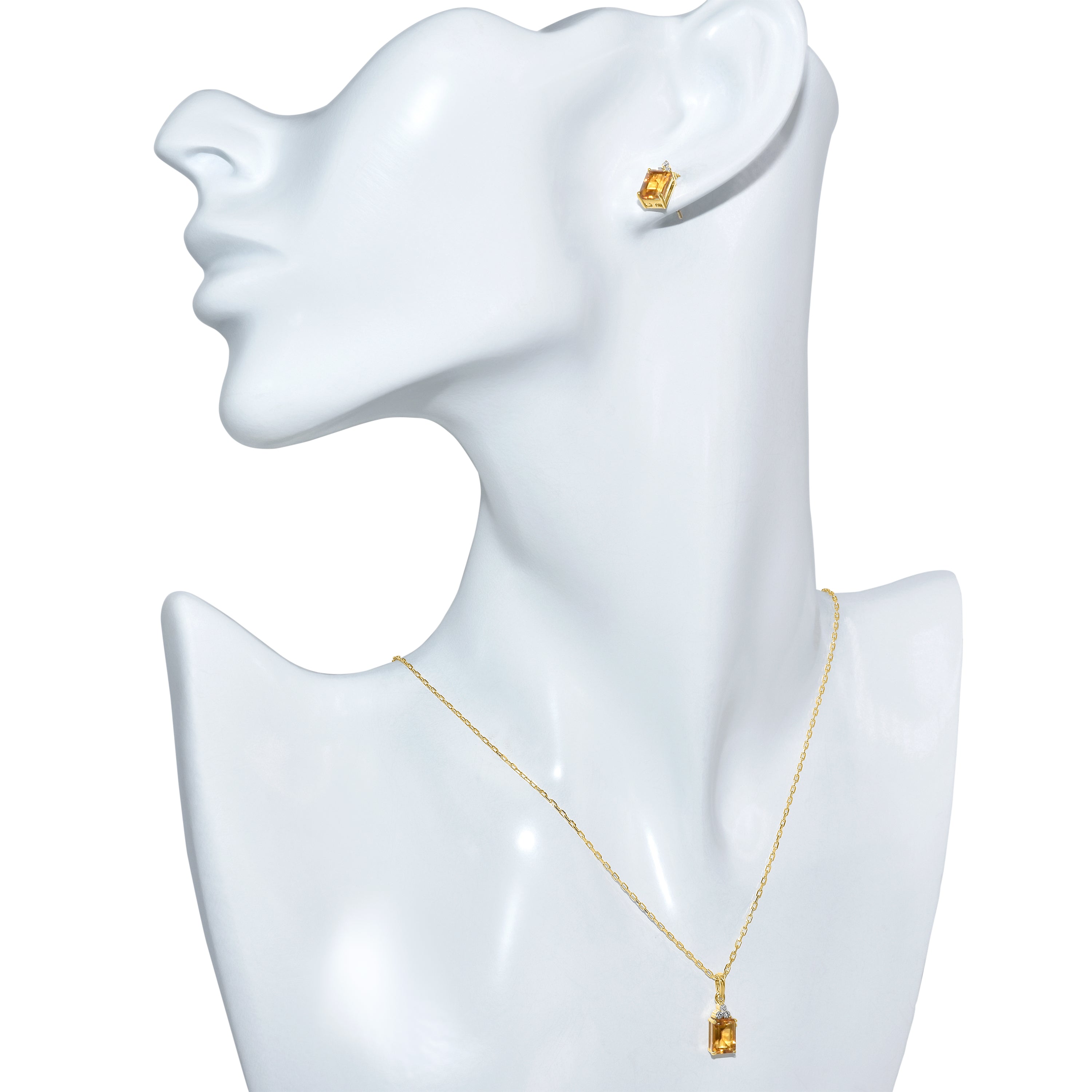 14k Rectangle Citrine Diamond Set