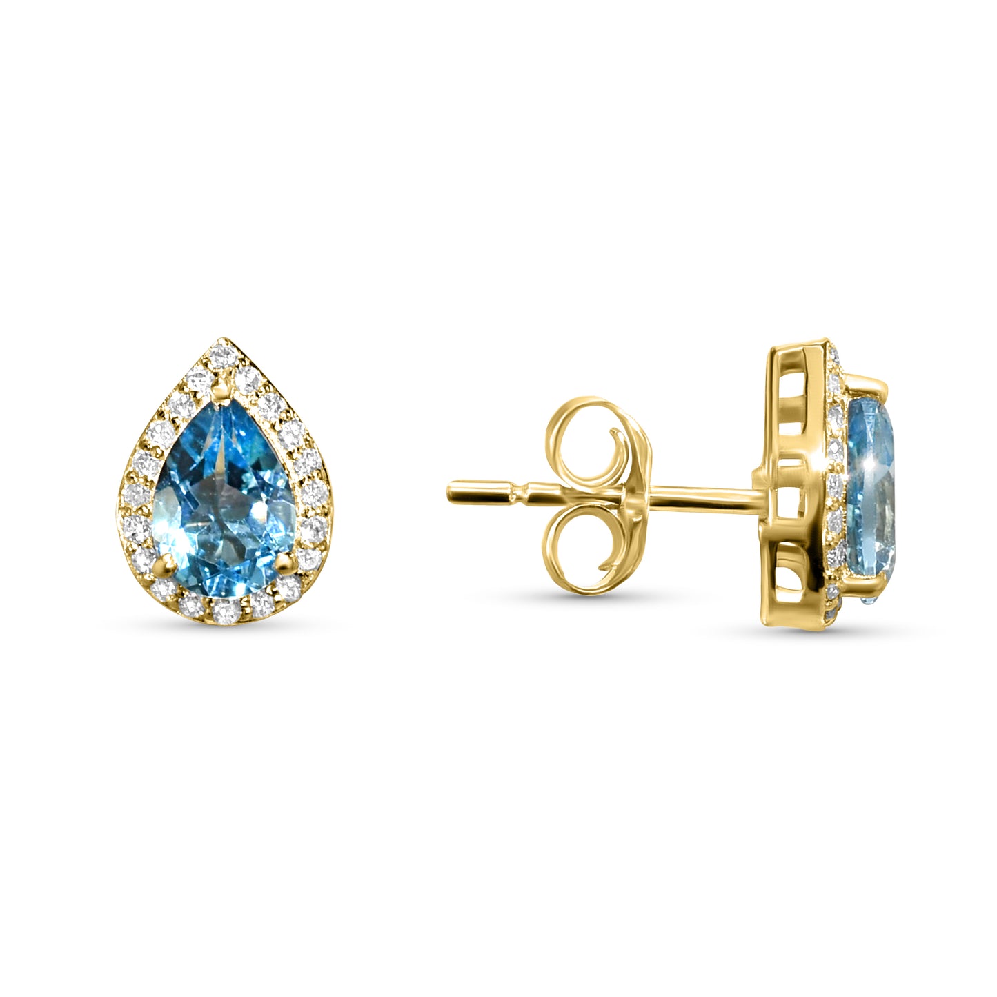 14k Blue Topaz Diamond Pear Shape Set