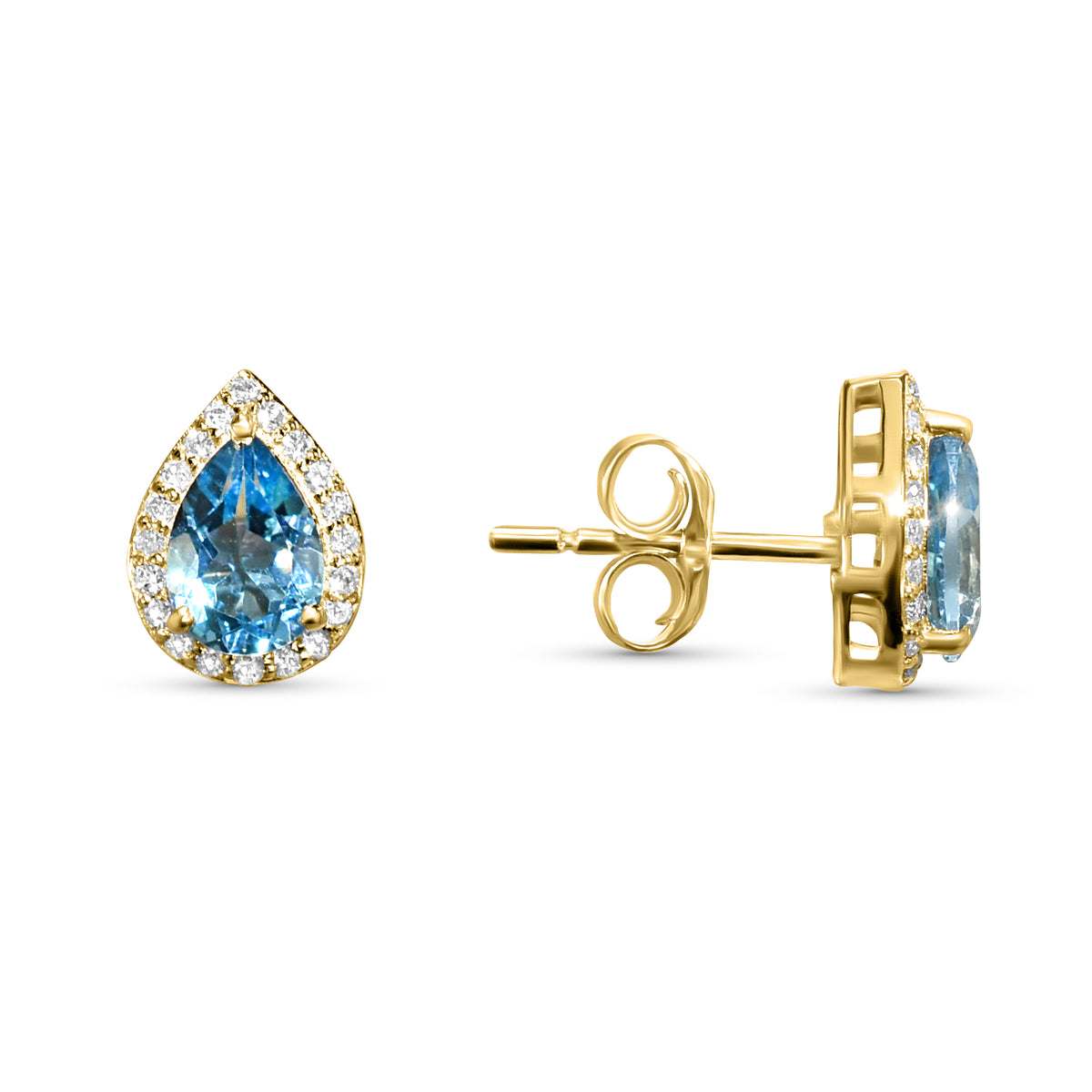 14k Blue Topaz Diamond Pear Shape Set