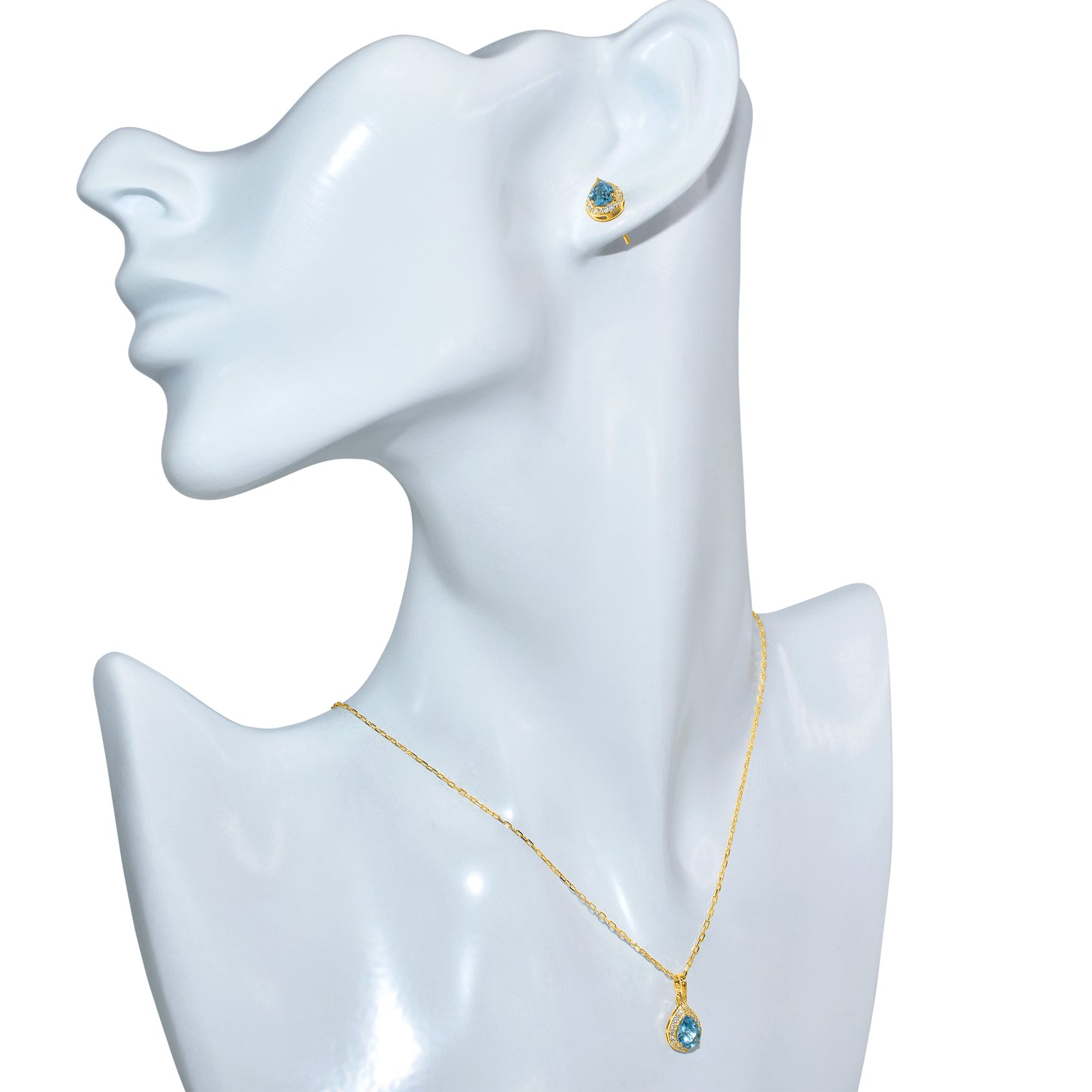 14k Blue Topaz Diamond Pear Shape Set