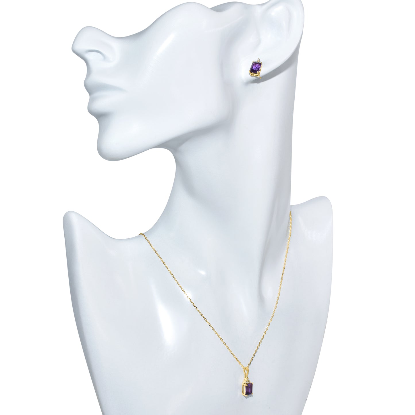 14k Amethyst Diamond Rectangle Shape Set