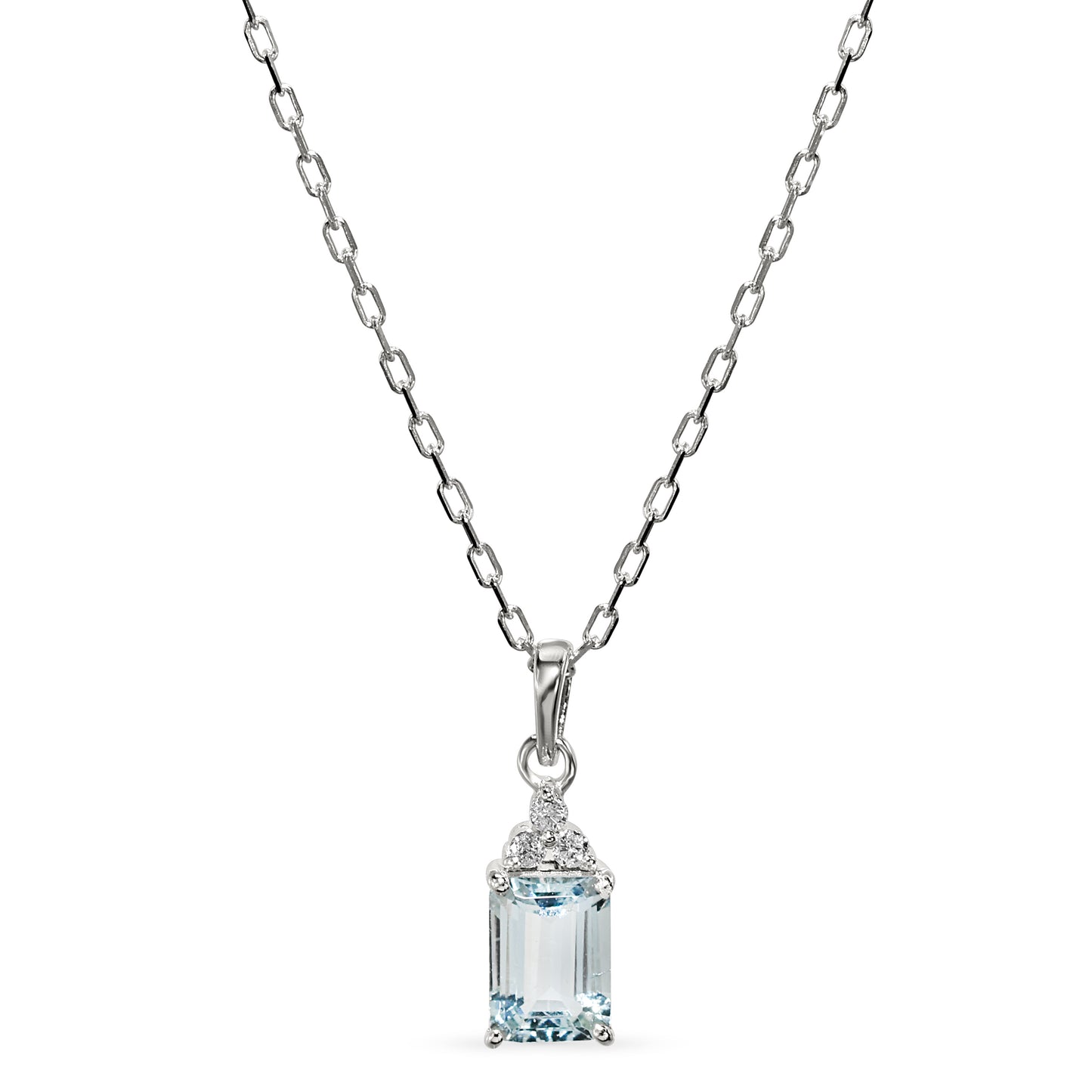 14k White Gold Aquamarine Diamond Rectangle Shape Set