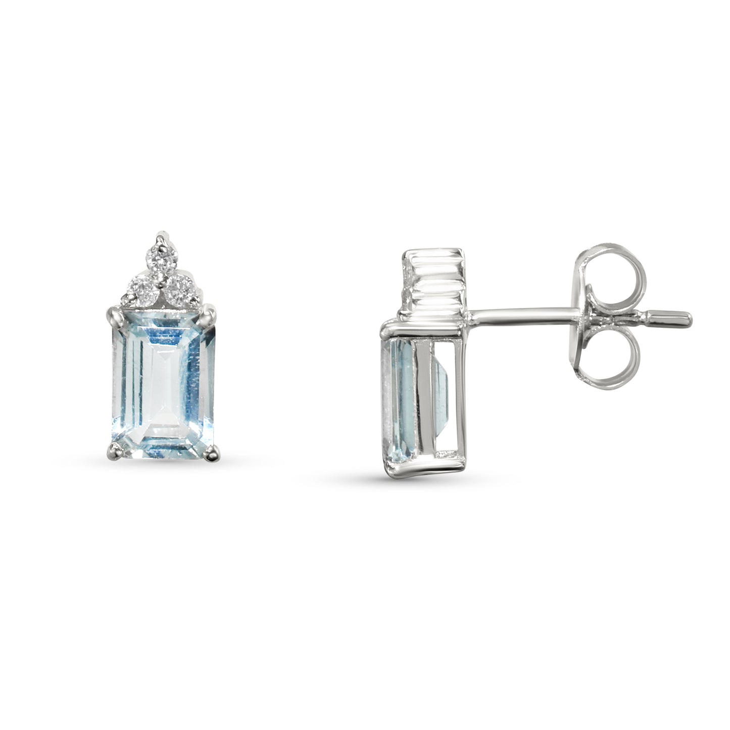 14k White Gold Aquamarine Diamond Rectangle Shape Set