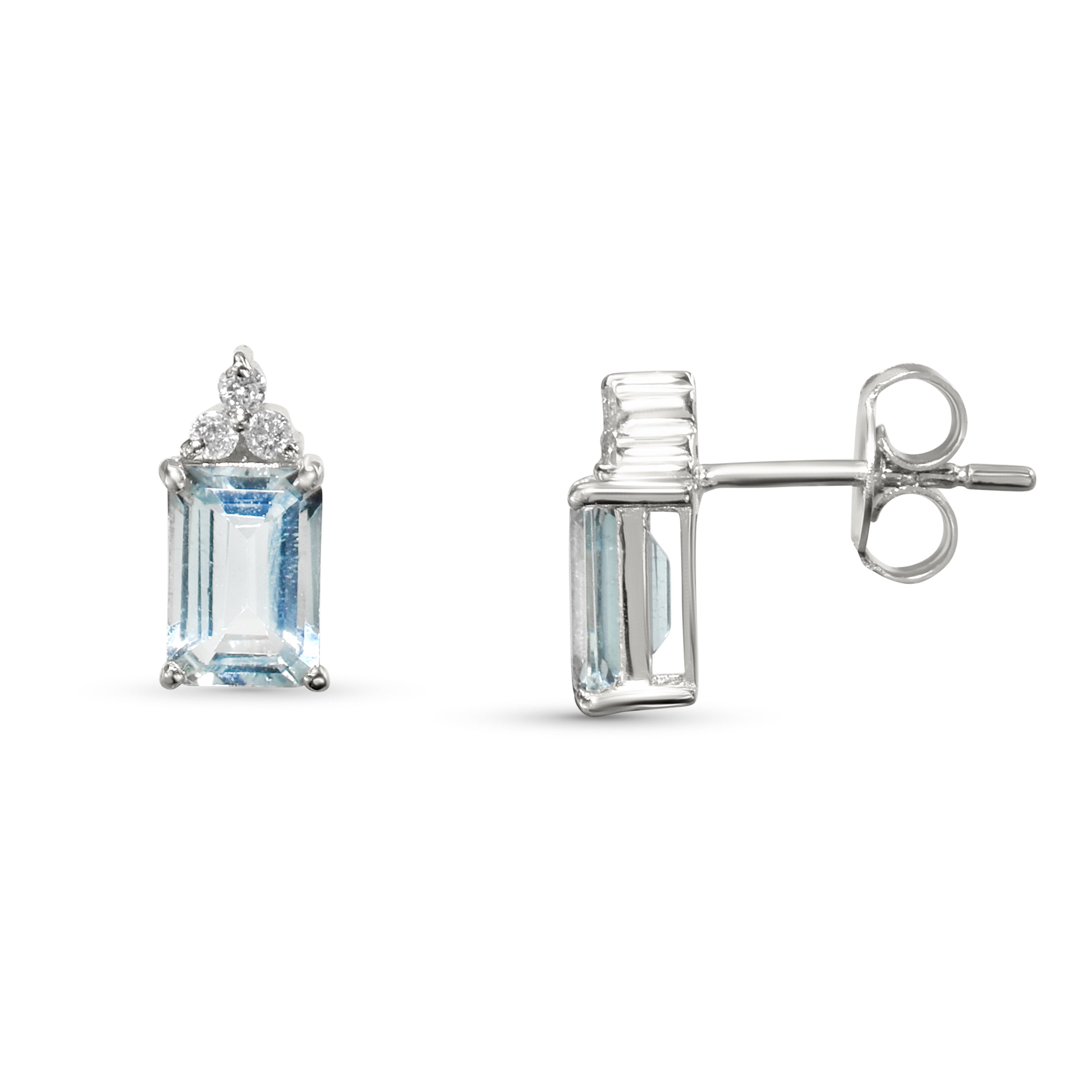 14k White Gold Aquamarine Diamond Rectangle Shape Set