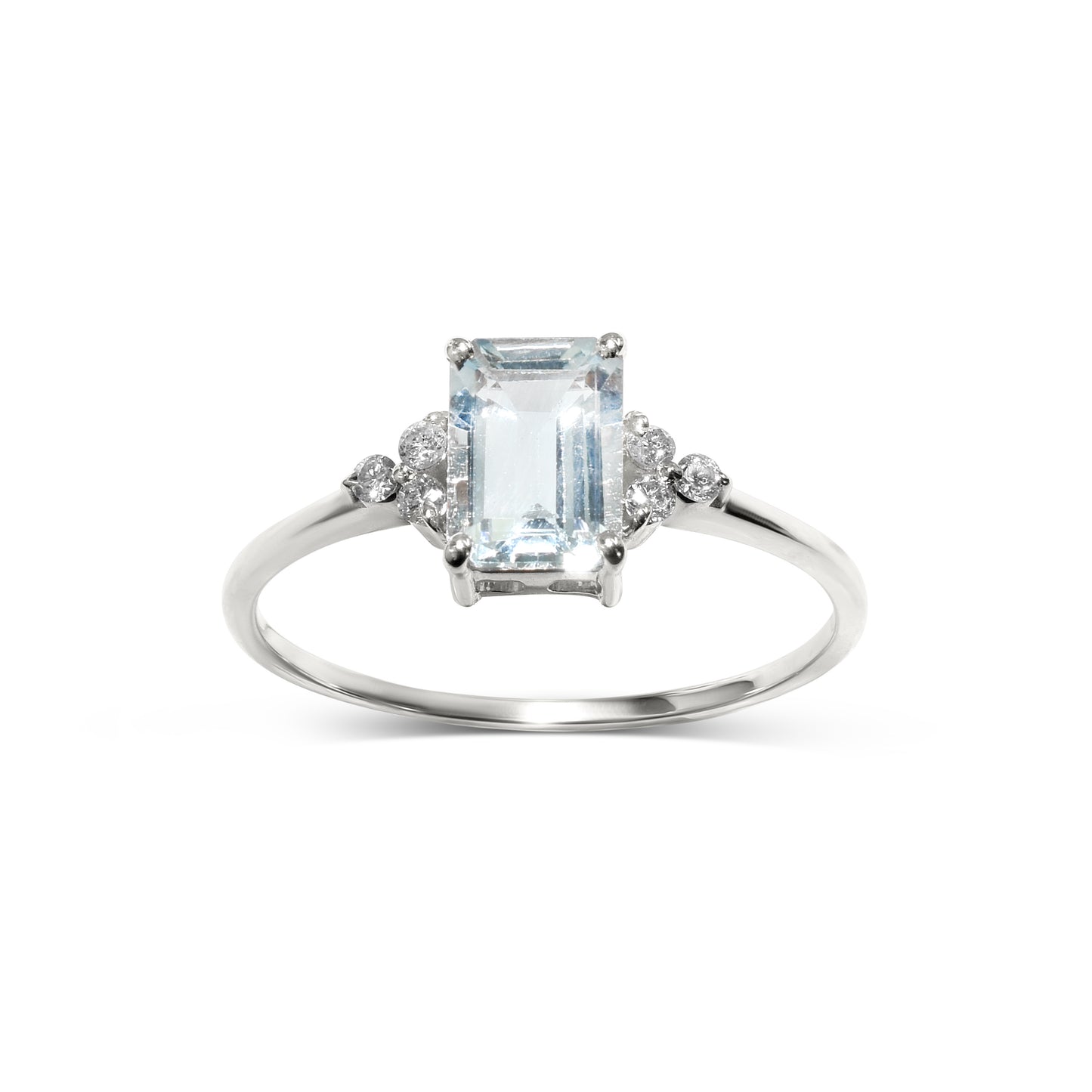14k White Gold Aquamarine Diamond Rectangle Shape Set