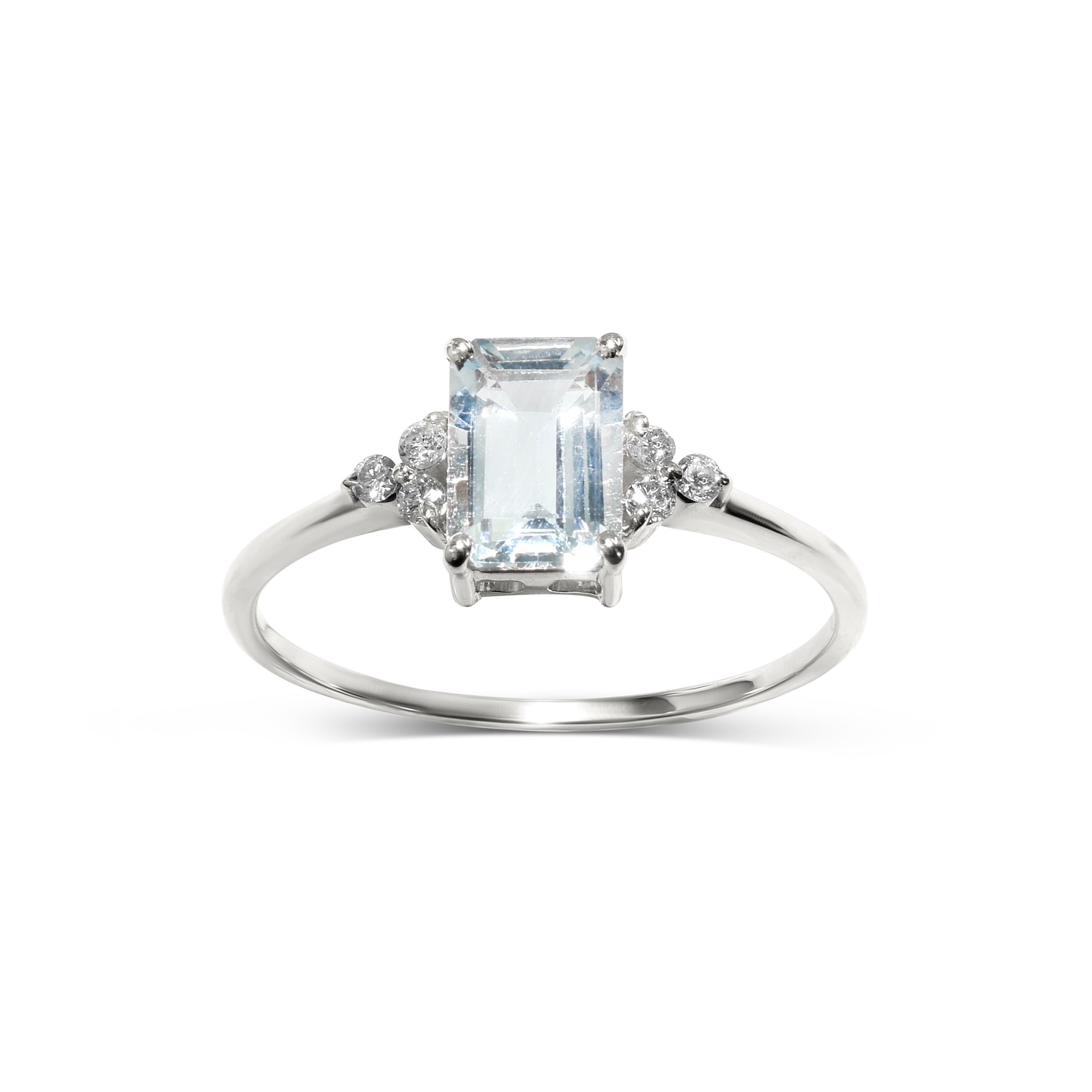 14k White Gold Aquamarine Diamond Rectangle Shape Set