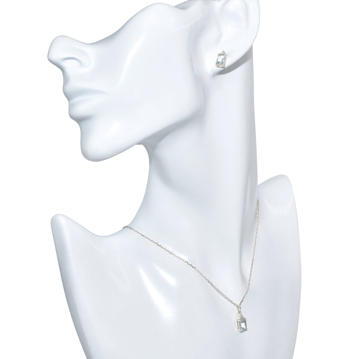 14k White Gold Aquamarine Diamond Rectangle Shape Set