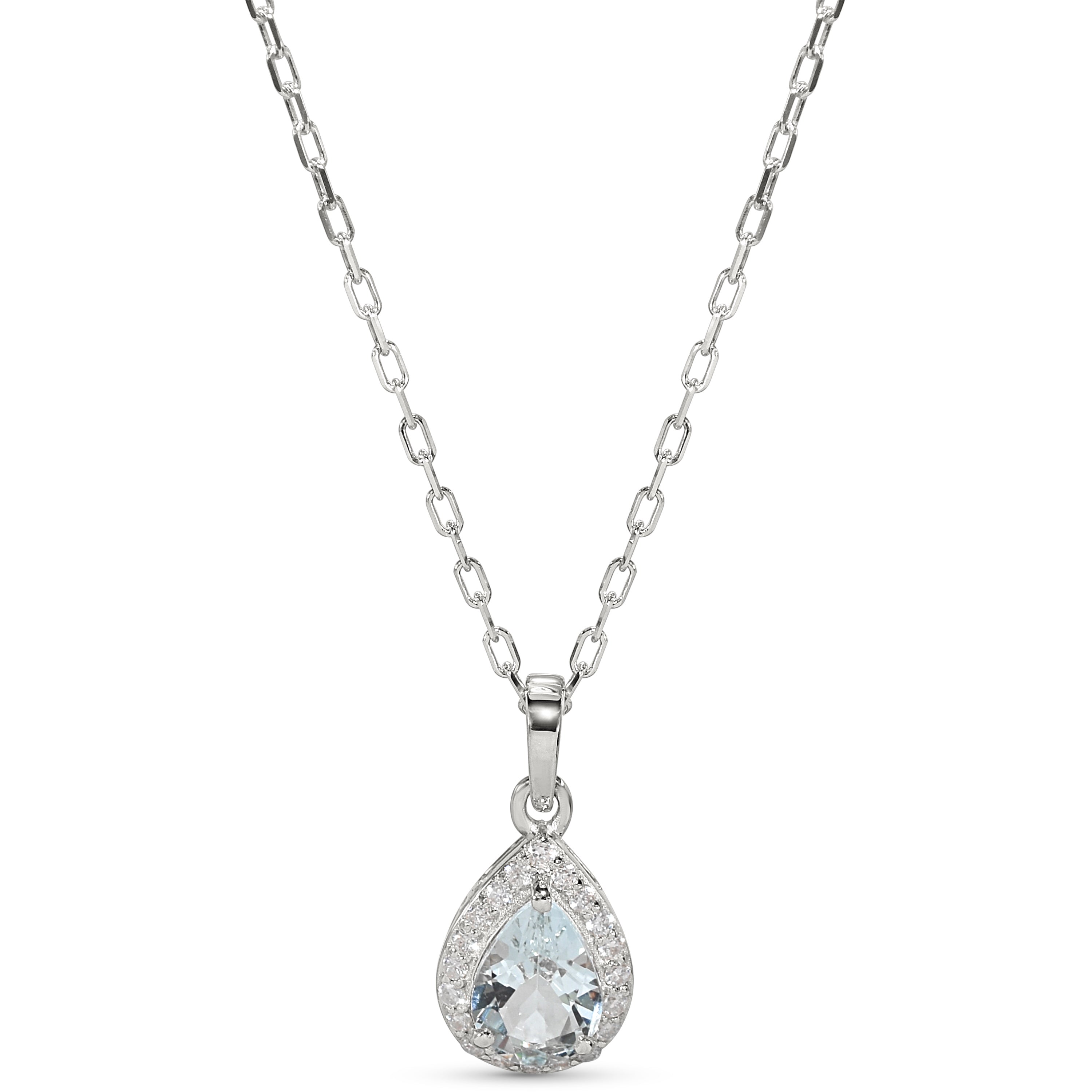 14k White Gold Aquamarine Diamond Pear Shape Set
