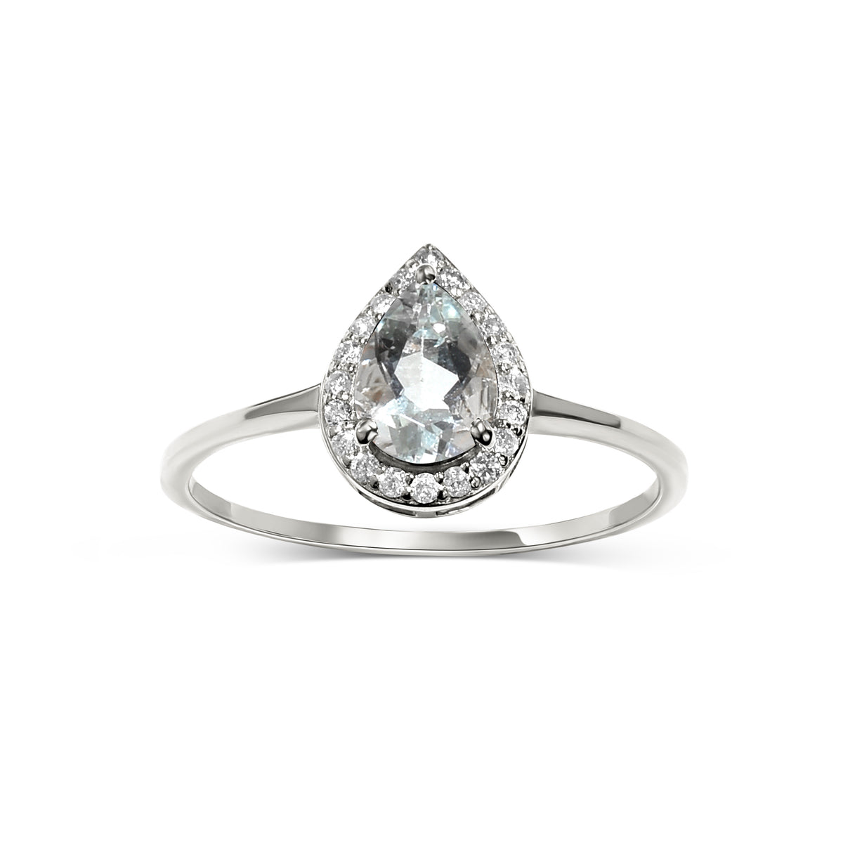 14k White Gold Aquamarine Diamond Pear Shape Set