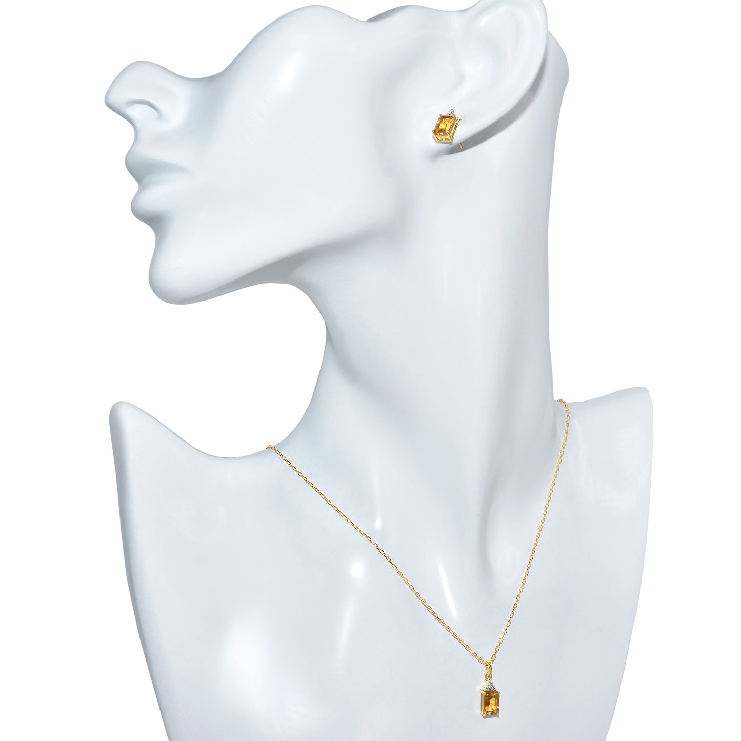 14k Citrine Diamond Rectangle Shape Set