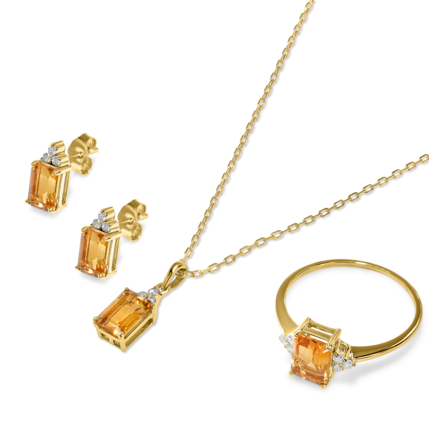 14k Citrine Diamond Rectangle Shape Set