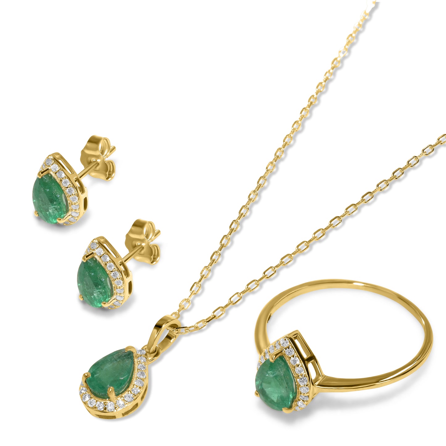 14k Emerald Diamond Pear Shape Set