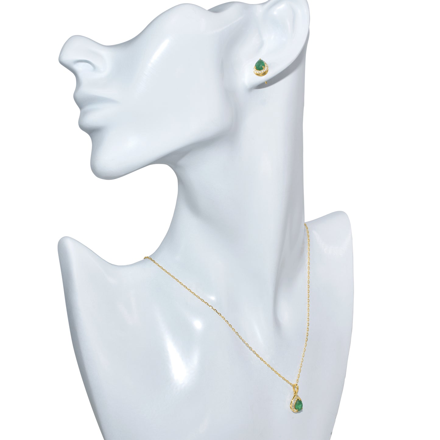 14k Emerald Diamond Pear Shape Set