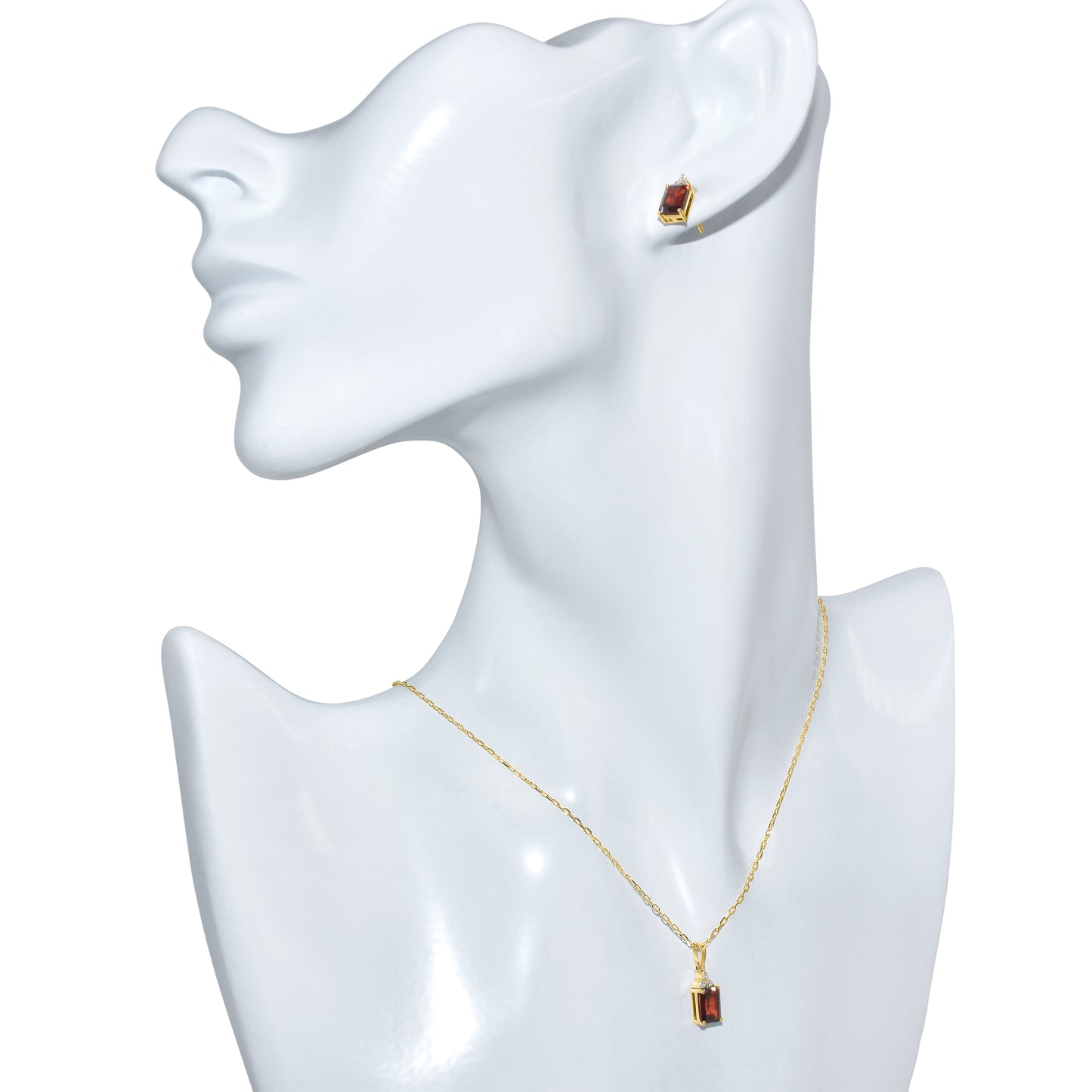 14k Garnet Diamond Rectangle Shape Set
