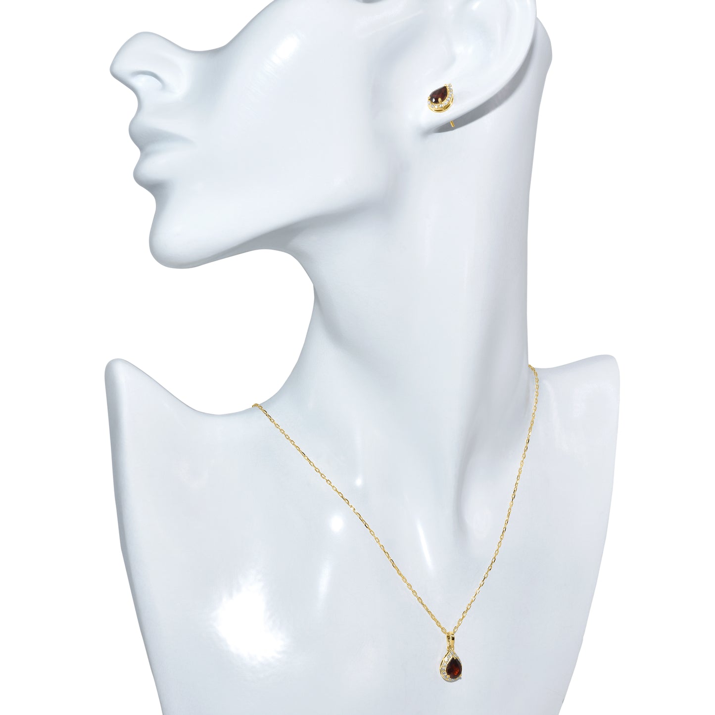 14k Garnet Diamond Pear Shape Set