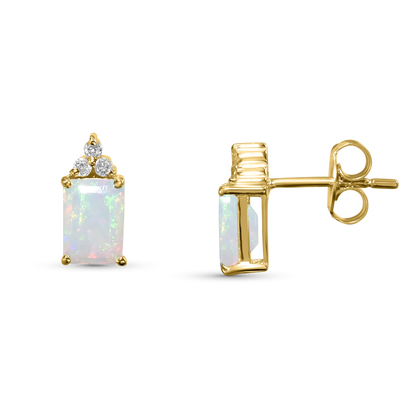 14k Opal Diamond Rectangle Shape Set