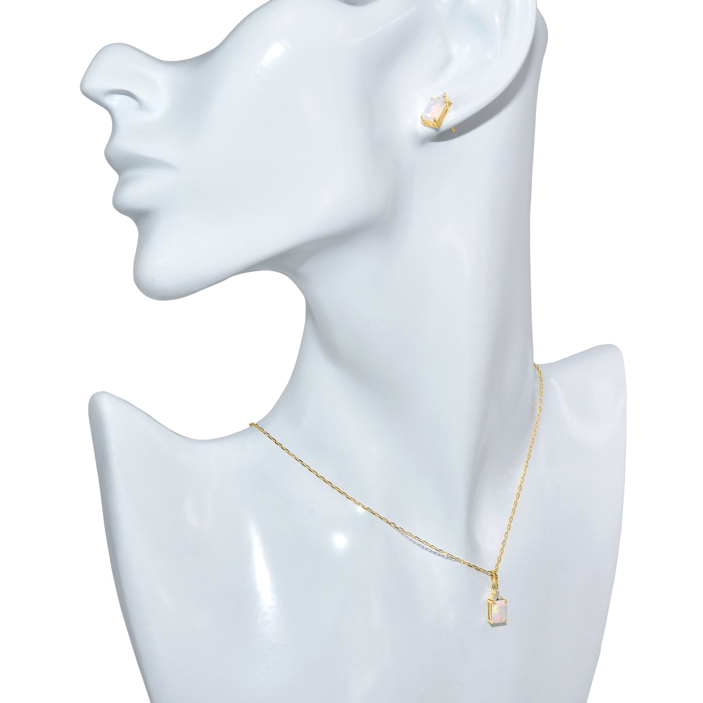 14k Opal Diamond Rectangle Shape Set