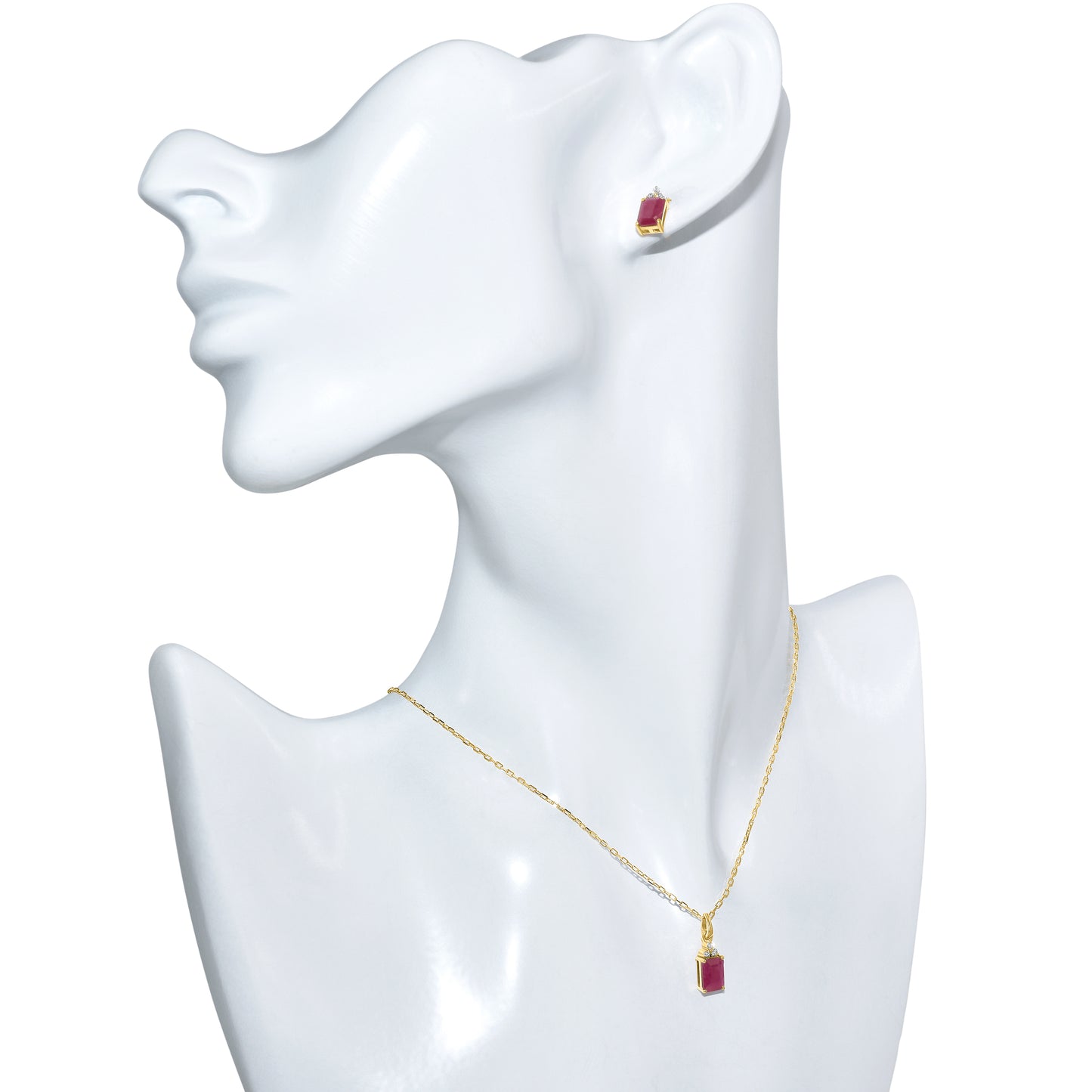 14k Ruby Diamond Rectangle Shape Set