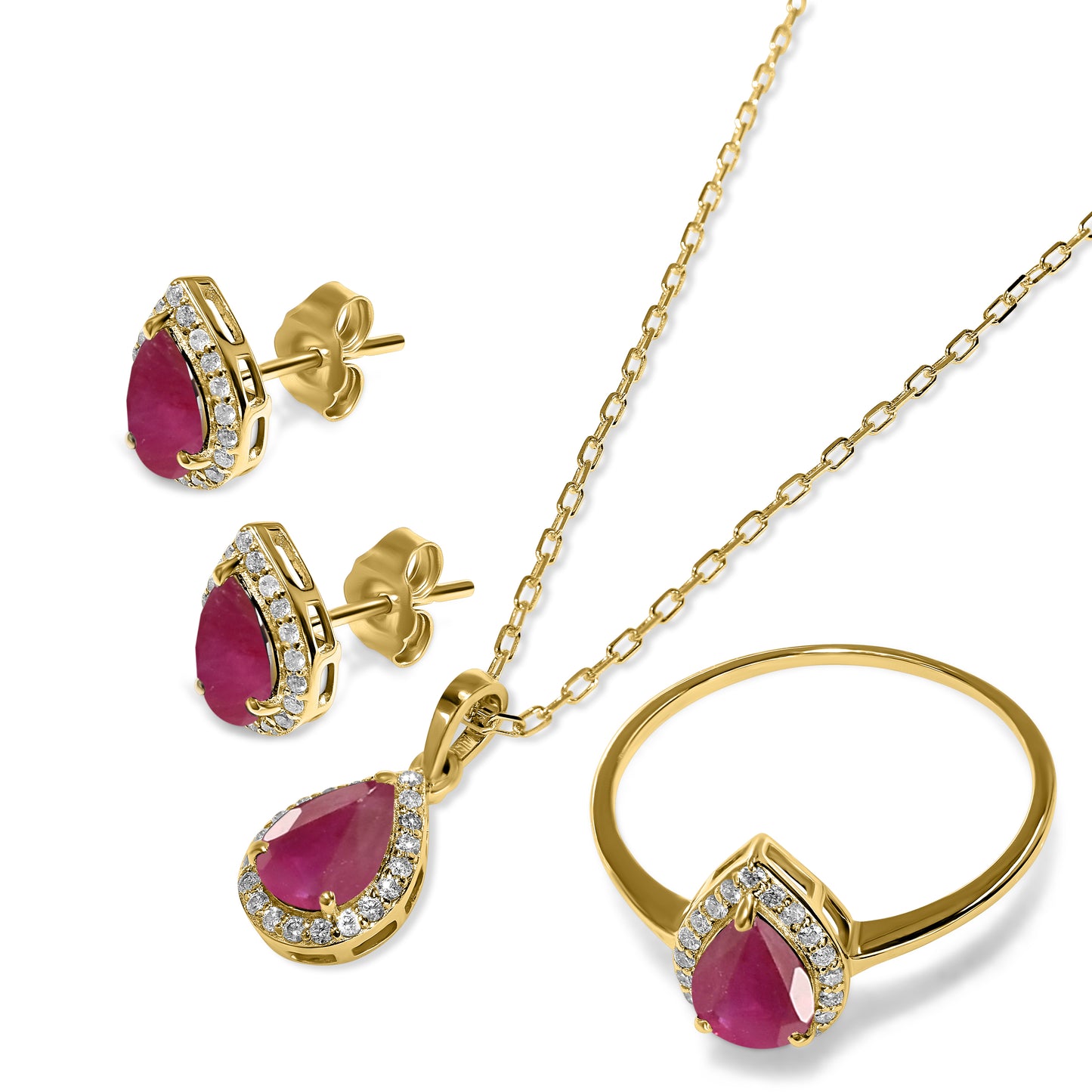 14k Ruby Diamond Pear Shape Set
