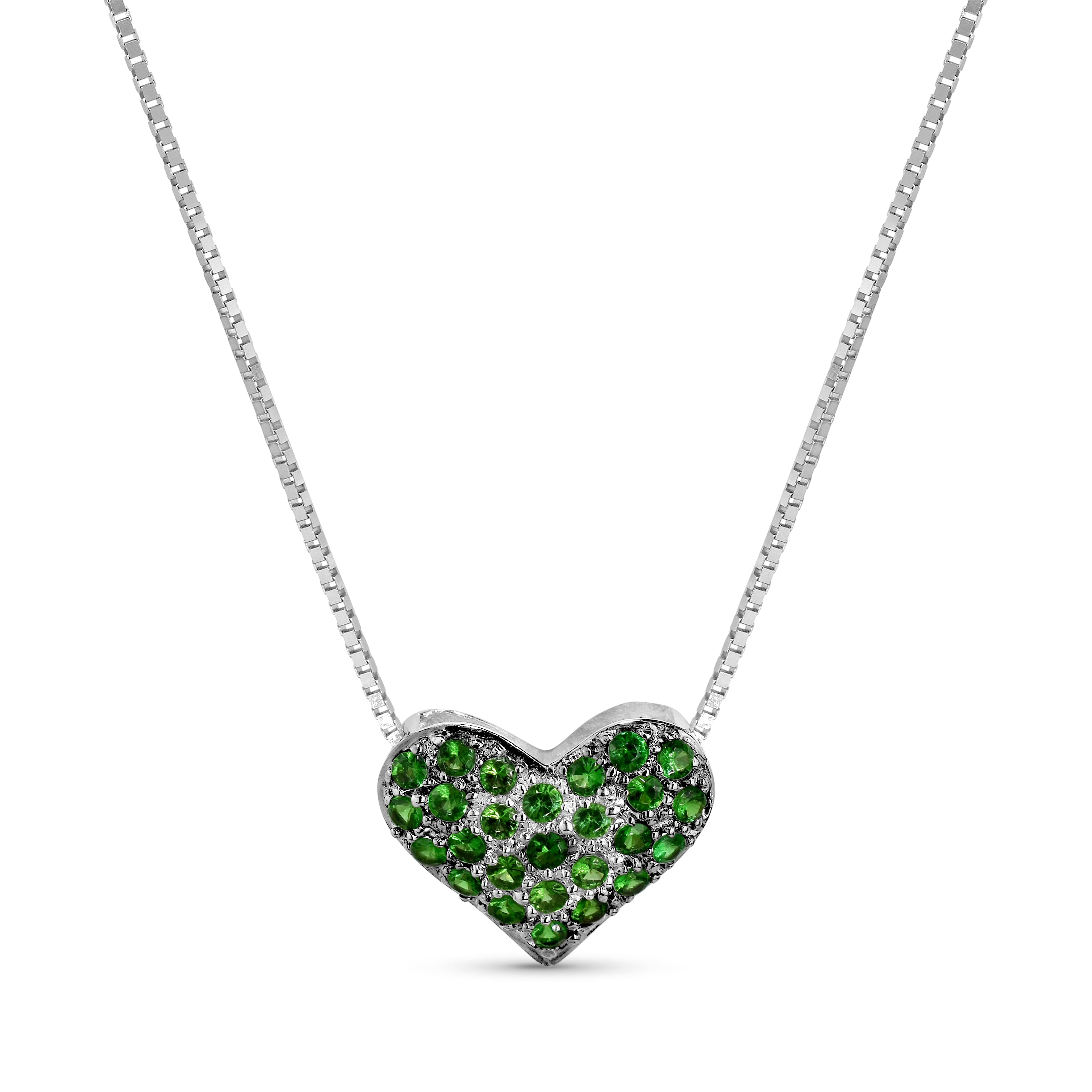 18k White Gold Shades of Green Garnet Heart Pendant Necklace