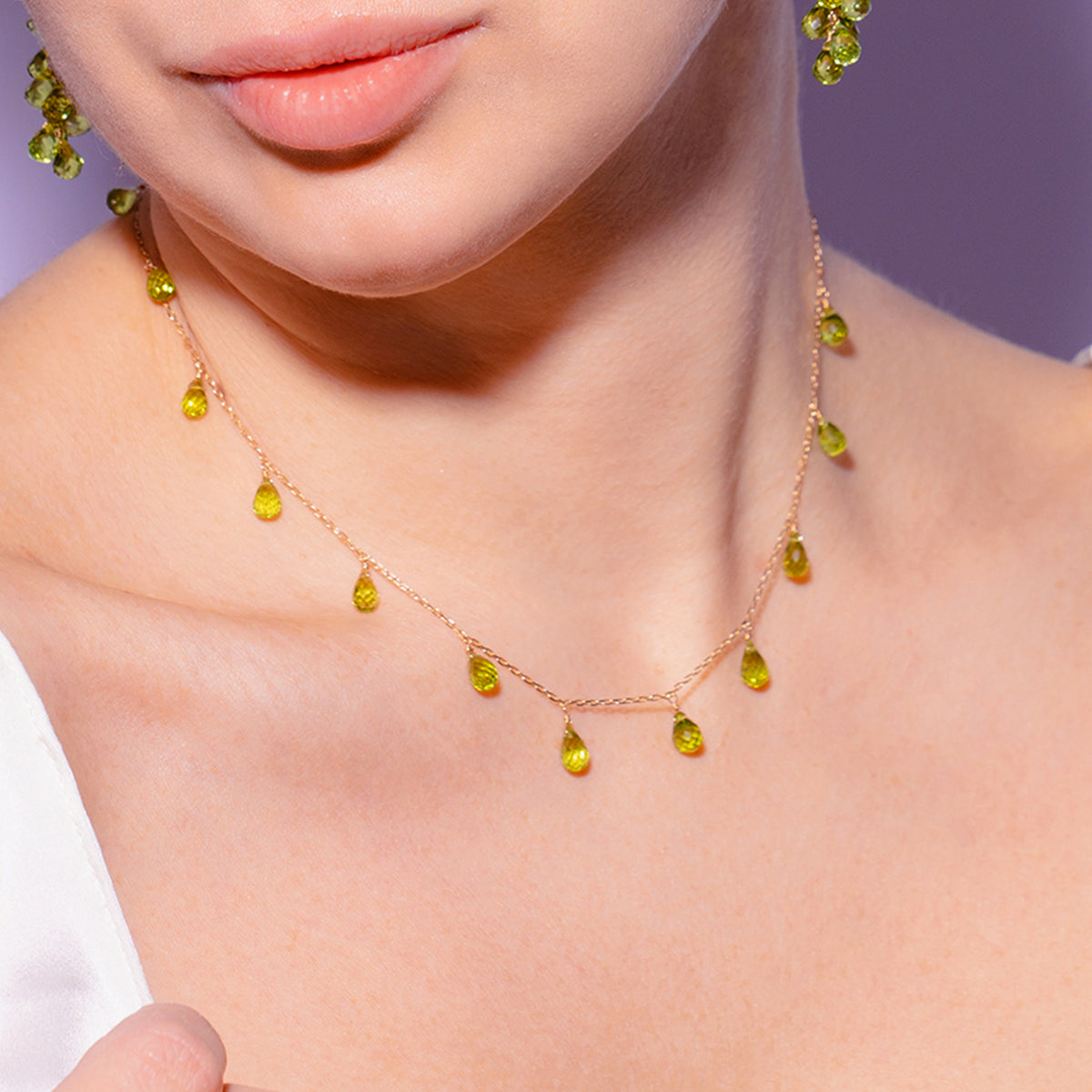 14k Peridot Birthstone Necklace 16"