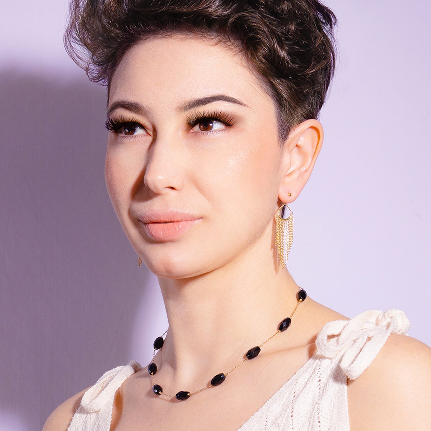 14k Black Onyx Nugget Necklace 17"