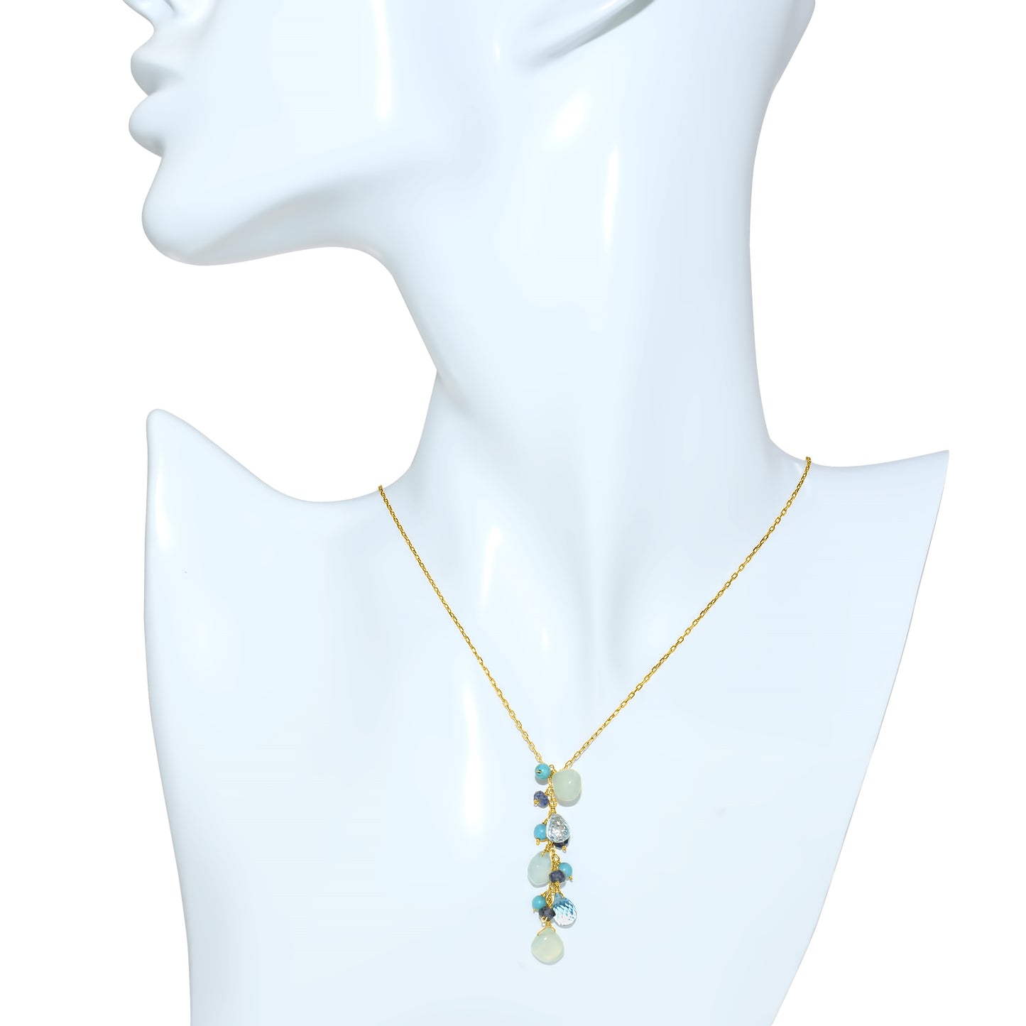 14k Blue Chalcedony Turquoise Iolite Necklace 17"