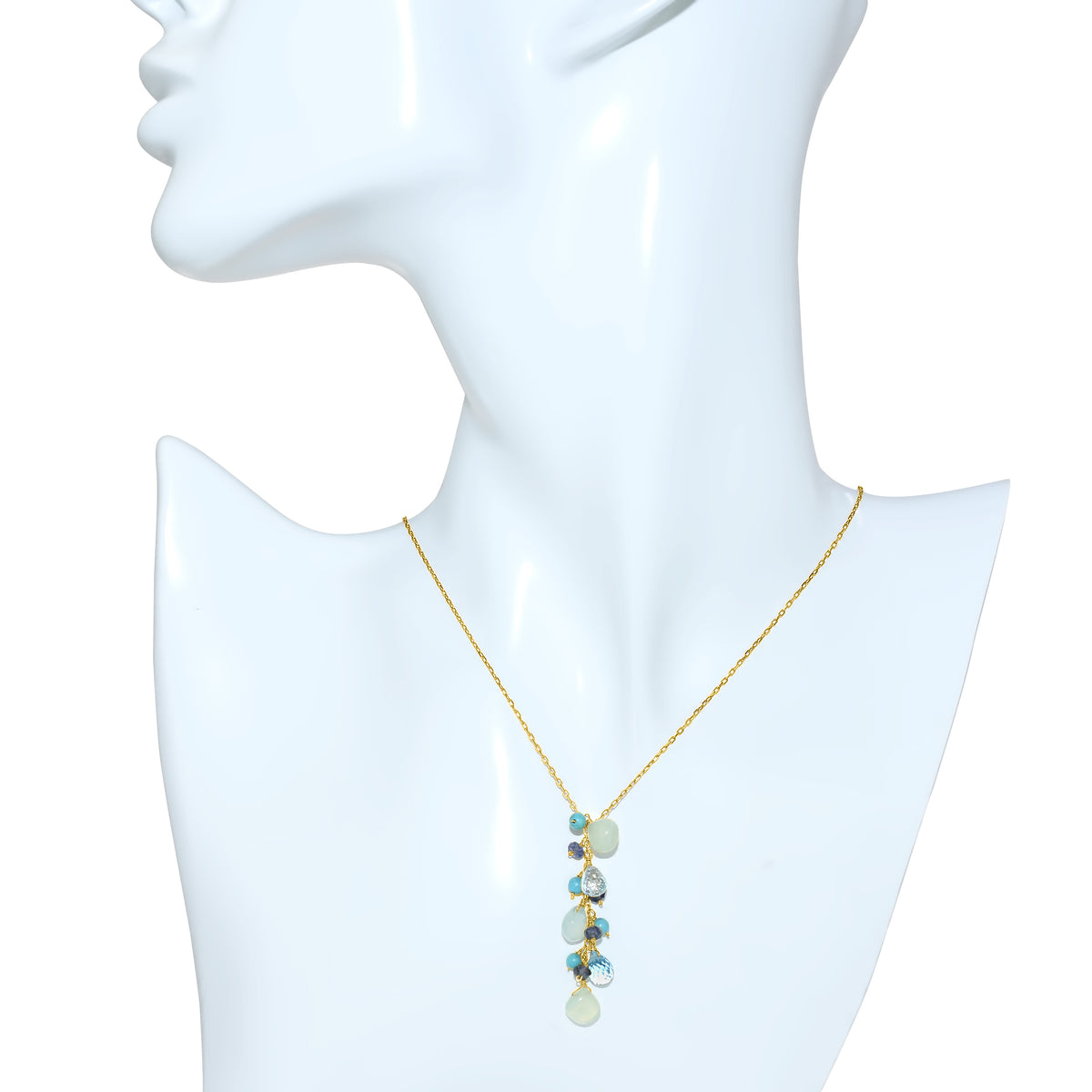 14k Blue Chalcedony Turquoise Iolite Necklace 17"