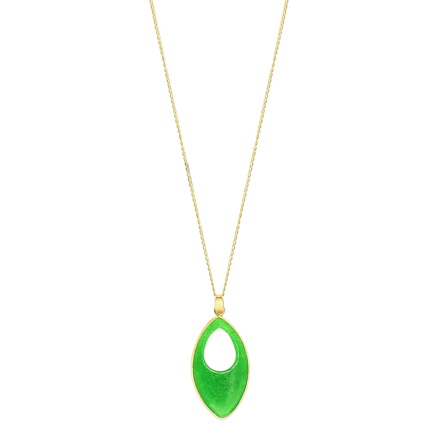14k Marquis Jade Charm Necklace 17"