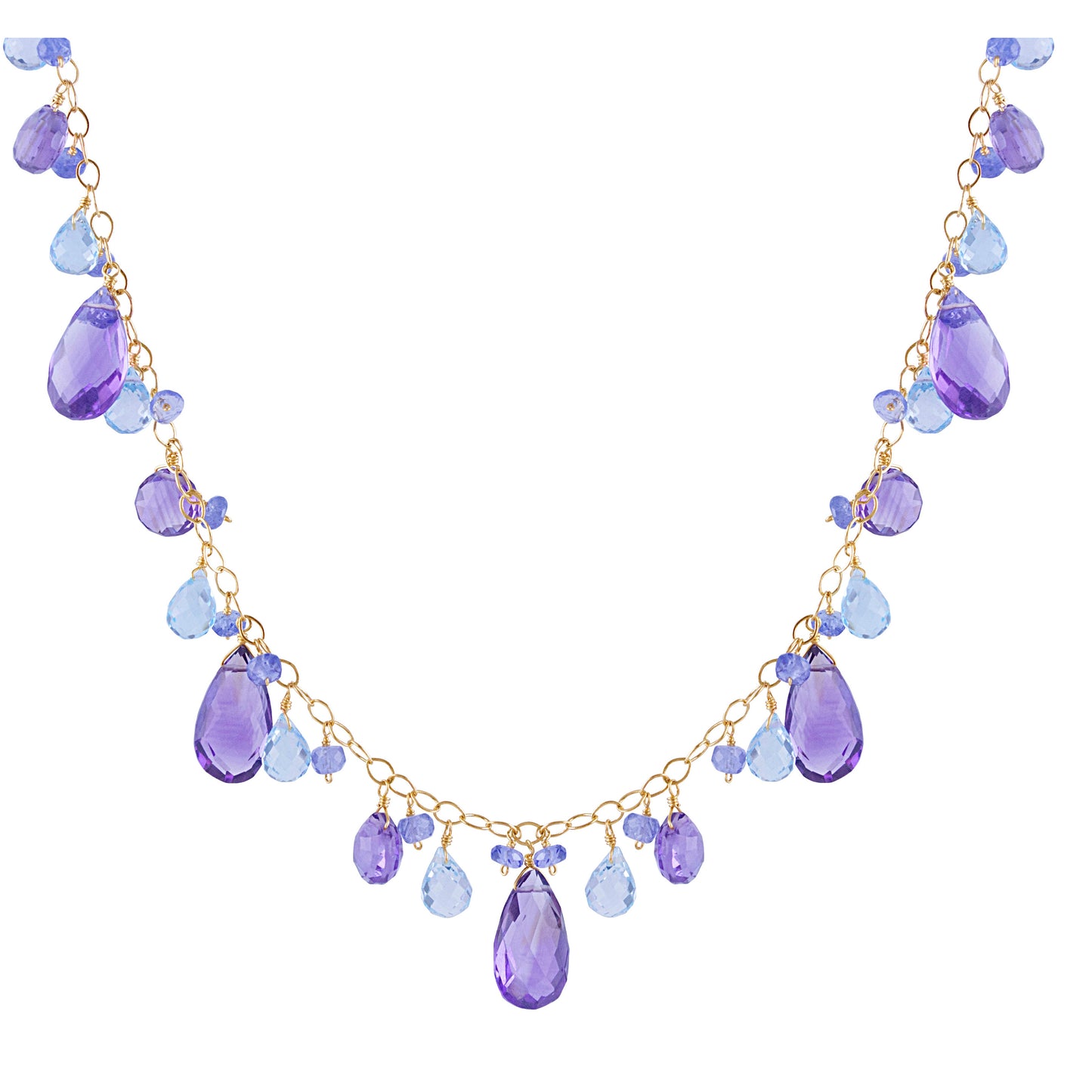 14k Amethyst Blue Topaz Tanzanite Necklace