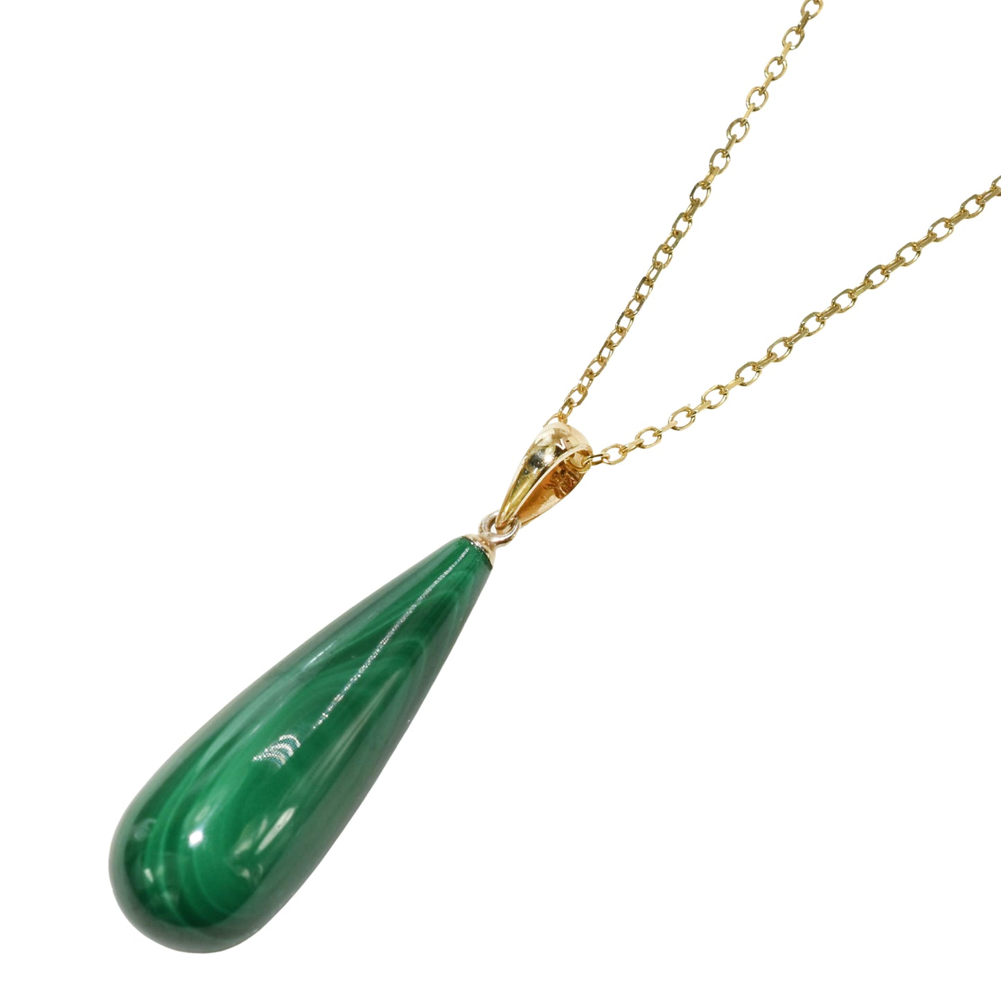 14k Malachite Tear Drop Pendant Necklace