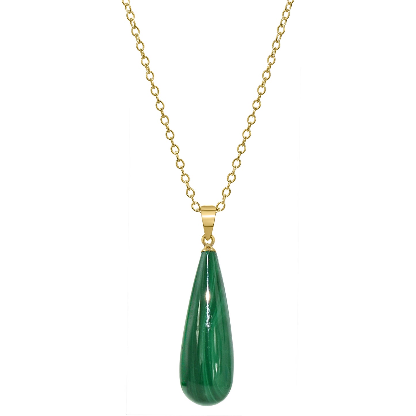 14k Malachite Tear Drop Pendant Necklace