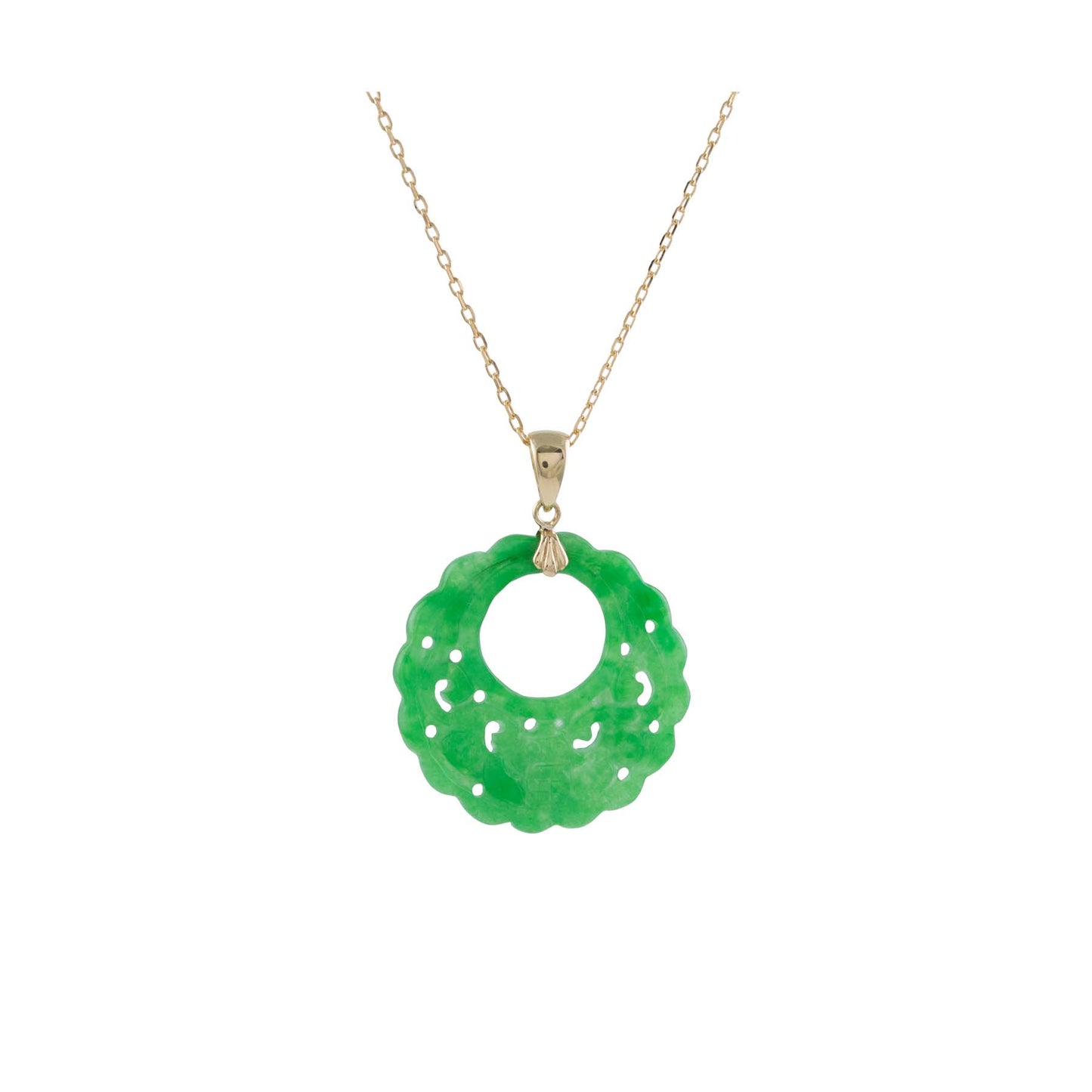 14k Green Jade Carved Doorknocker Pendant Necklace 17"
