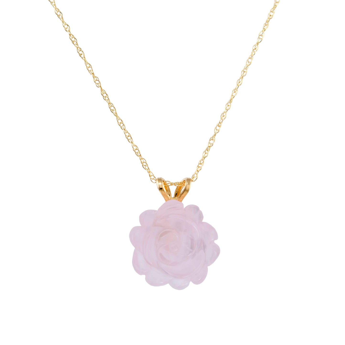 14k Rose Quartz Carved Flower Necklace