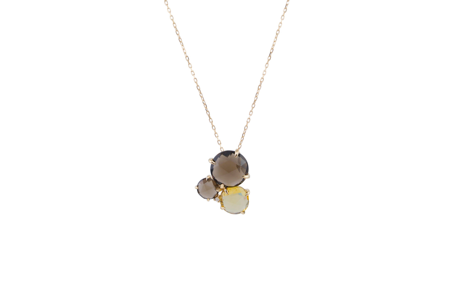 14k Smoky Quartz Citrine Diamond Necklace 17"