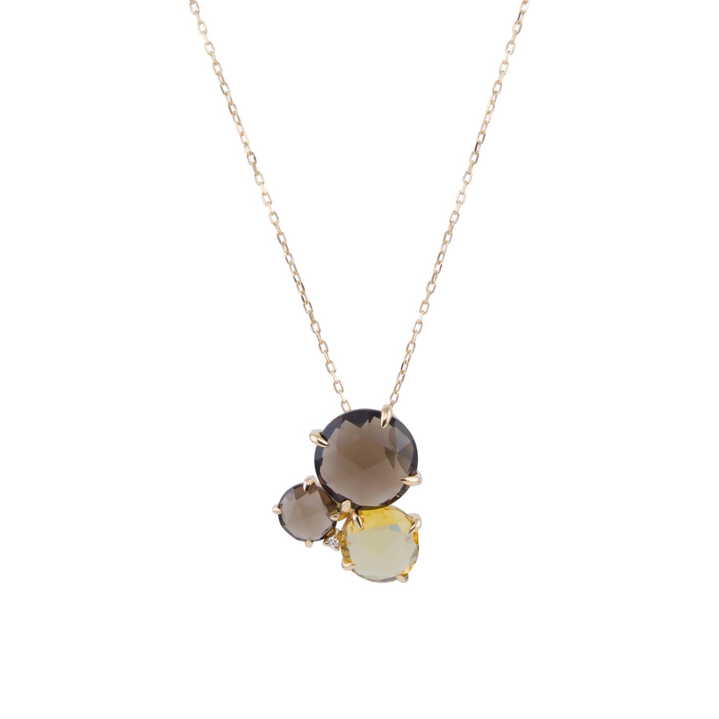 14k Smoky Quartz Citrine Diamond Necklace 17"