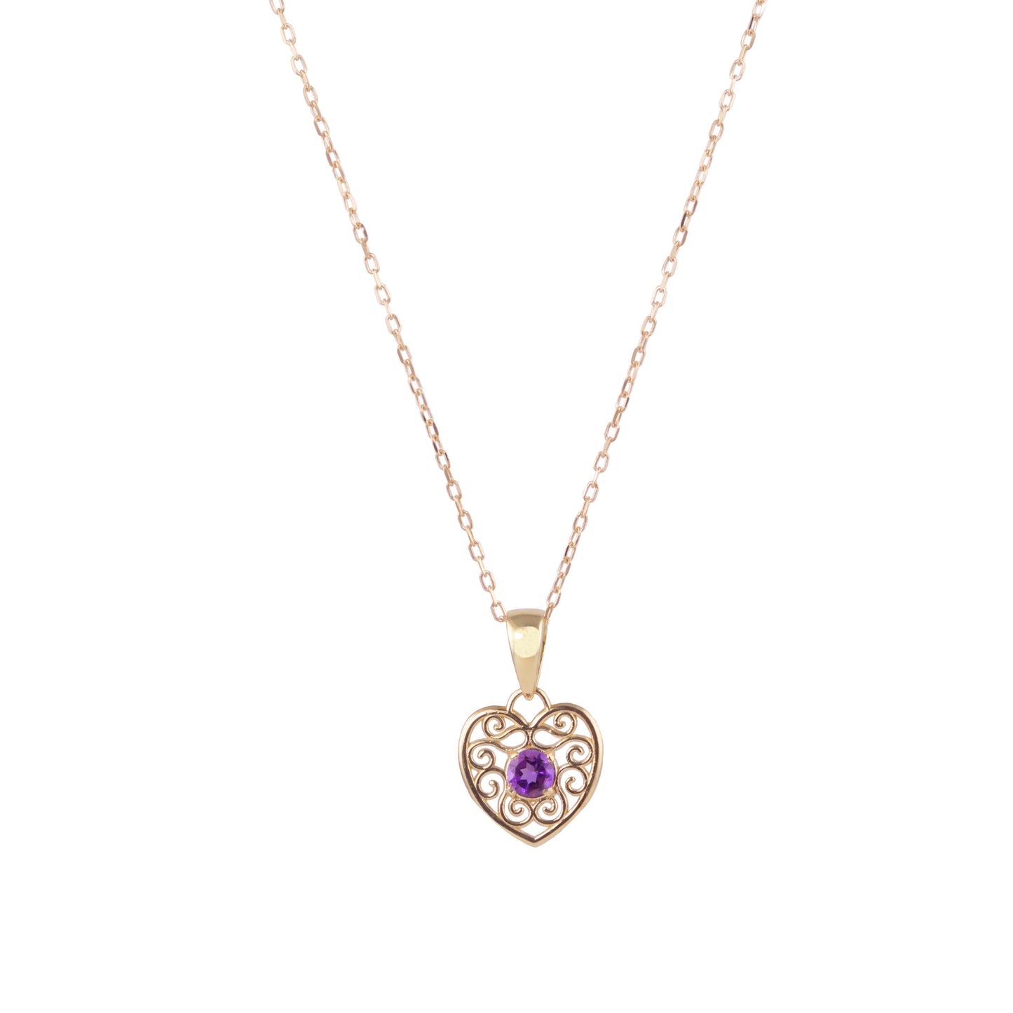 14k Amethyst Filigre Heart Necklace