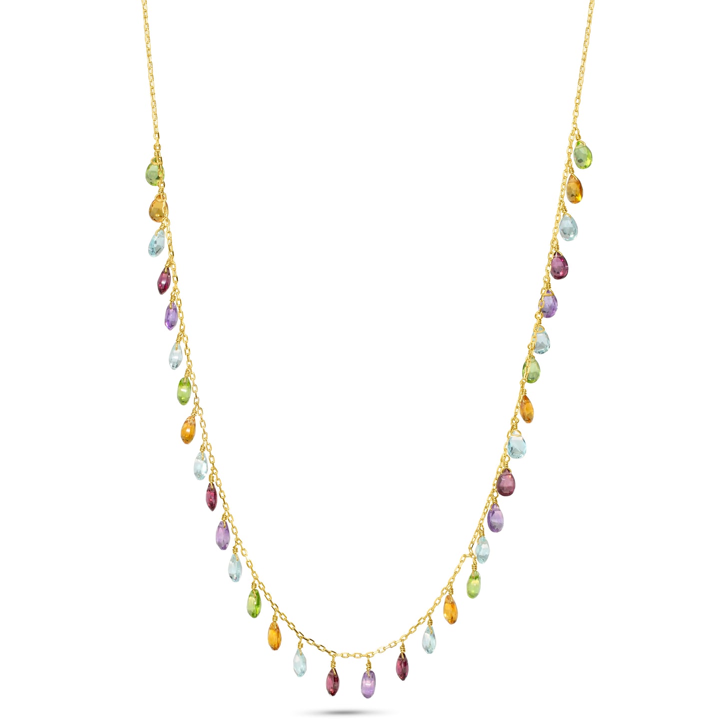 14k Multi-Gemstone Rainbow Necklace 17"