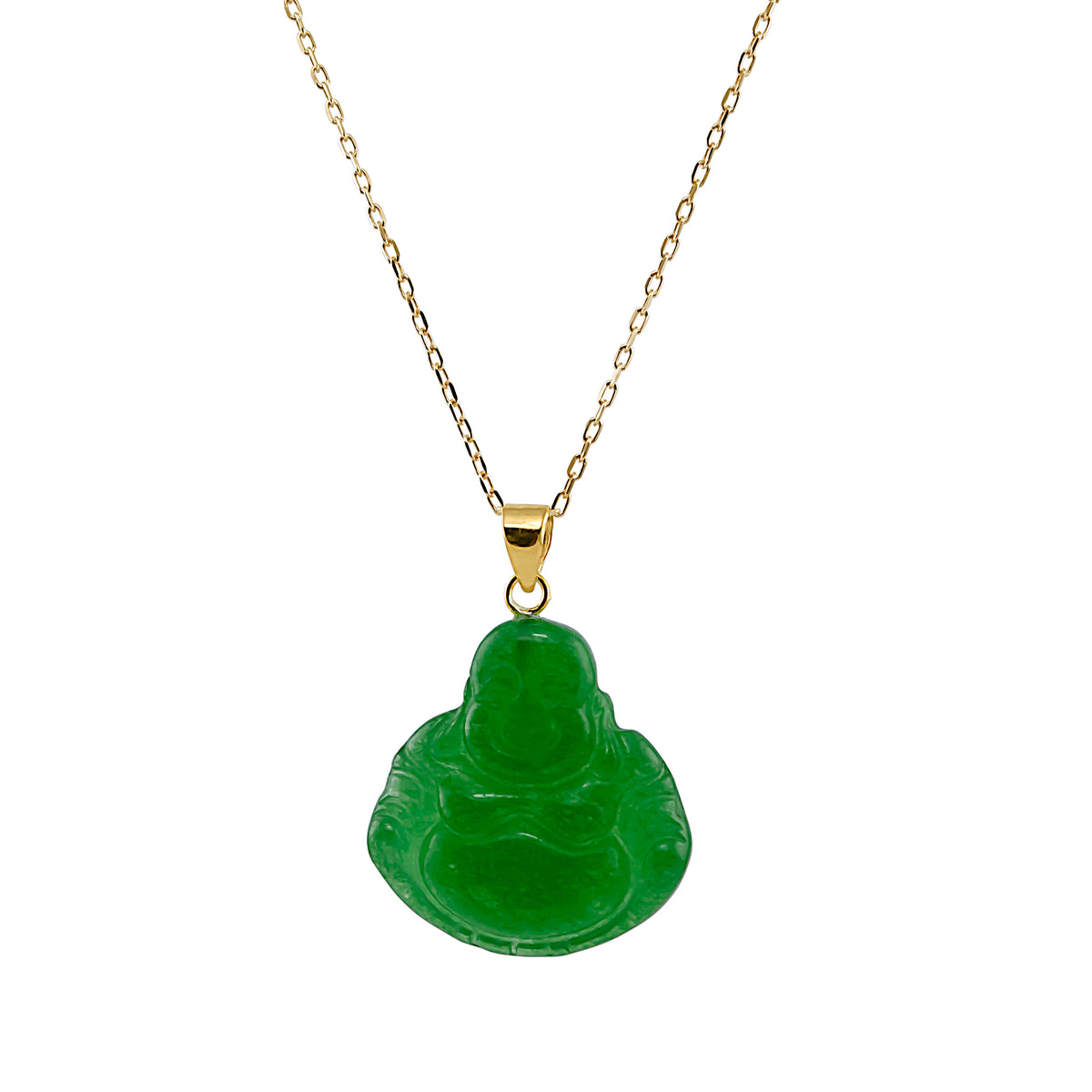14k Dyed Green Jade Buddah Necklace