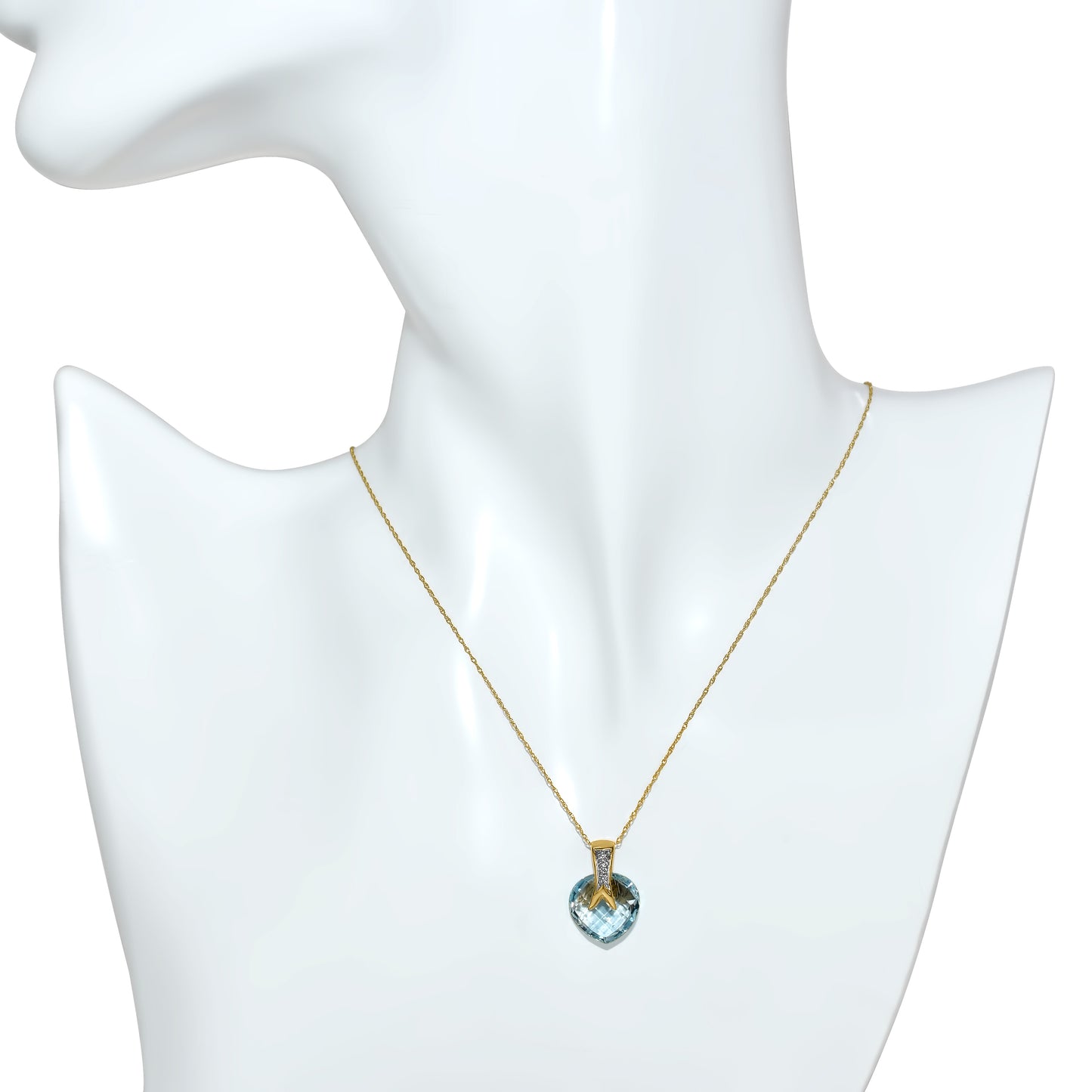14k Blue Topaz Heart Diamond Pendant Necklace 17"