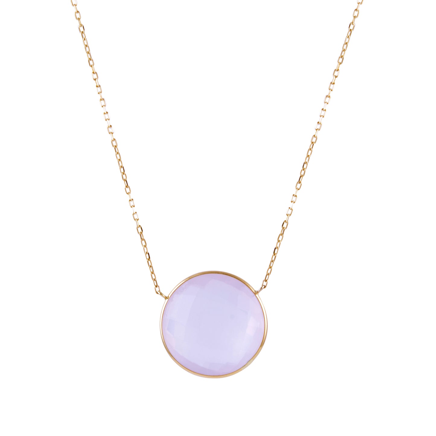 14k Rose Quartz Moon Bezel Necklace